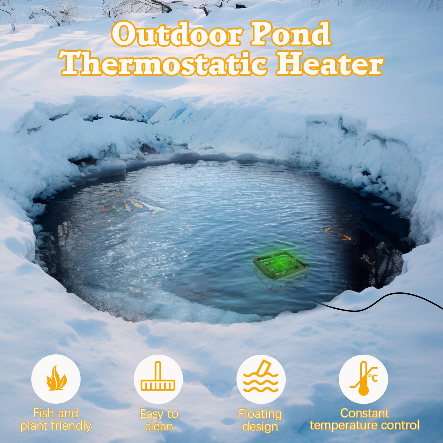 Pond De-icer,Winter Survival Solution for Outdoor Pond Fish,Thermostatic controll Heater with Floating and Diving Modes,Keep Ponds from Freezing Over in Winter（500W,1000W,1500W） (500W)