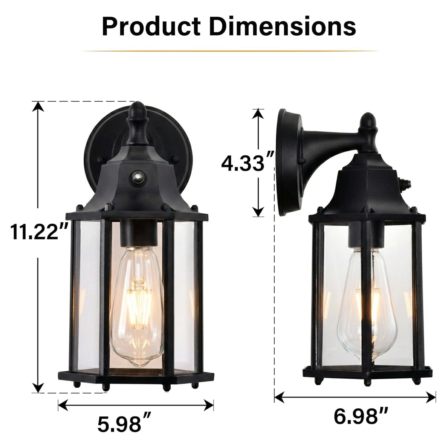 Dusk to Dawn Outdoor Wall Lights 2-Pack, Black Exterior Wall Sconces with Clear Glass, Waterproof Anti-Rust Porch Lights Outdoor, E26 Base Wall Lanterns for Front Door, Garage, Entryway