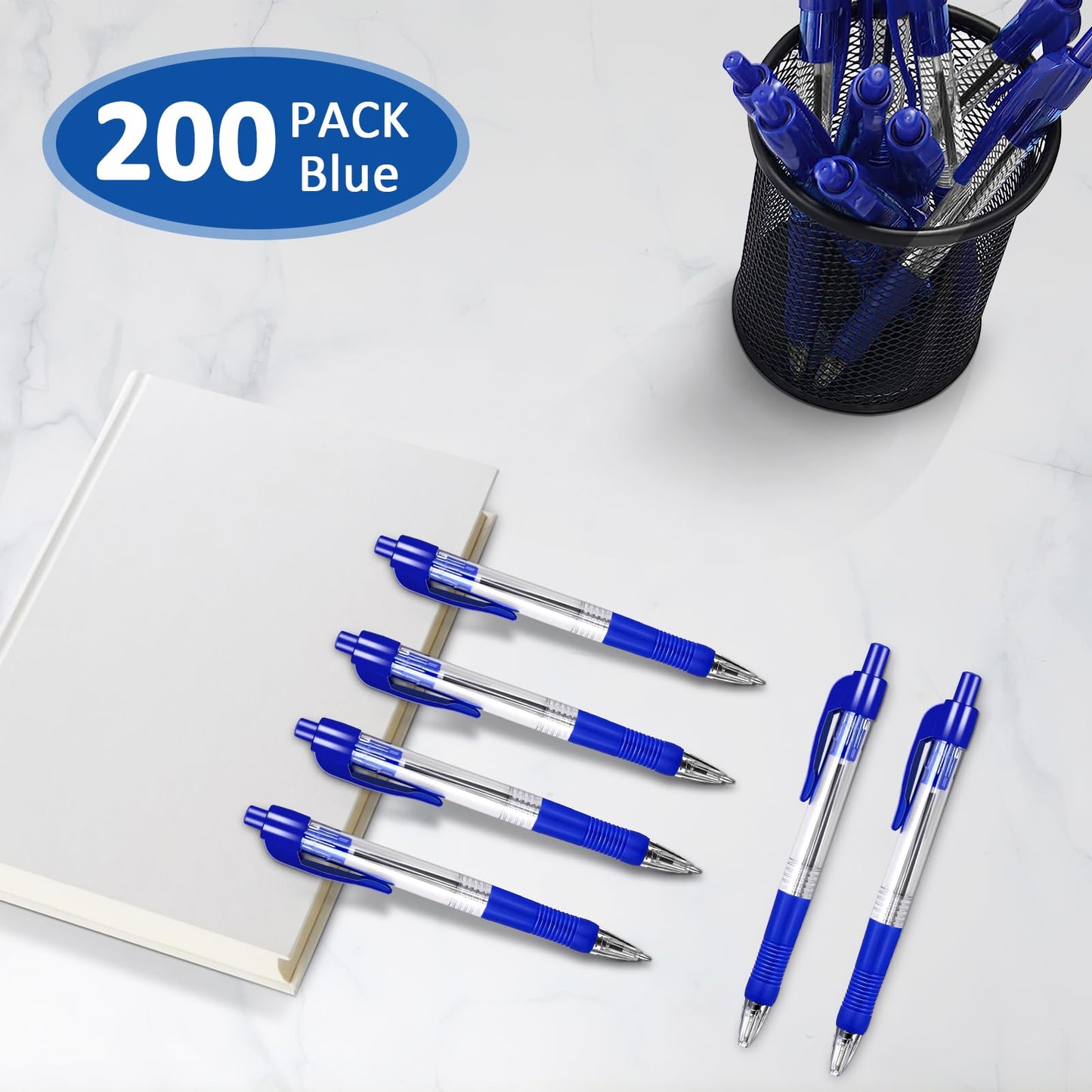200 Pcs Pens Bulk, Retractable Ballpoint Pens, 1.0mm Blue Ink Pens Smooth Writing Pen for School Office Home Writing Journaling