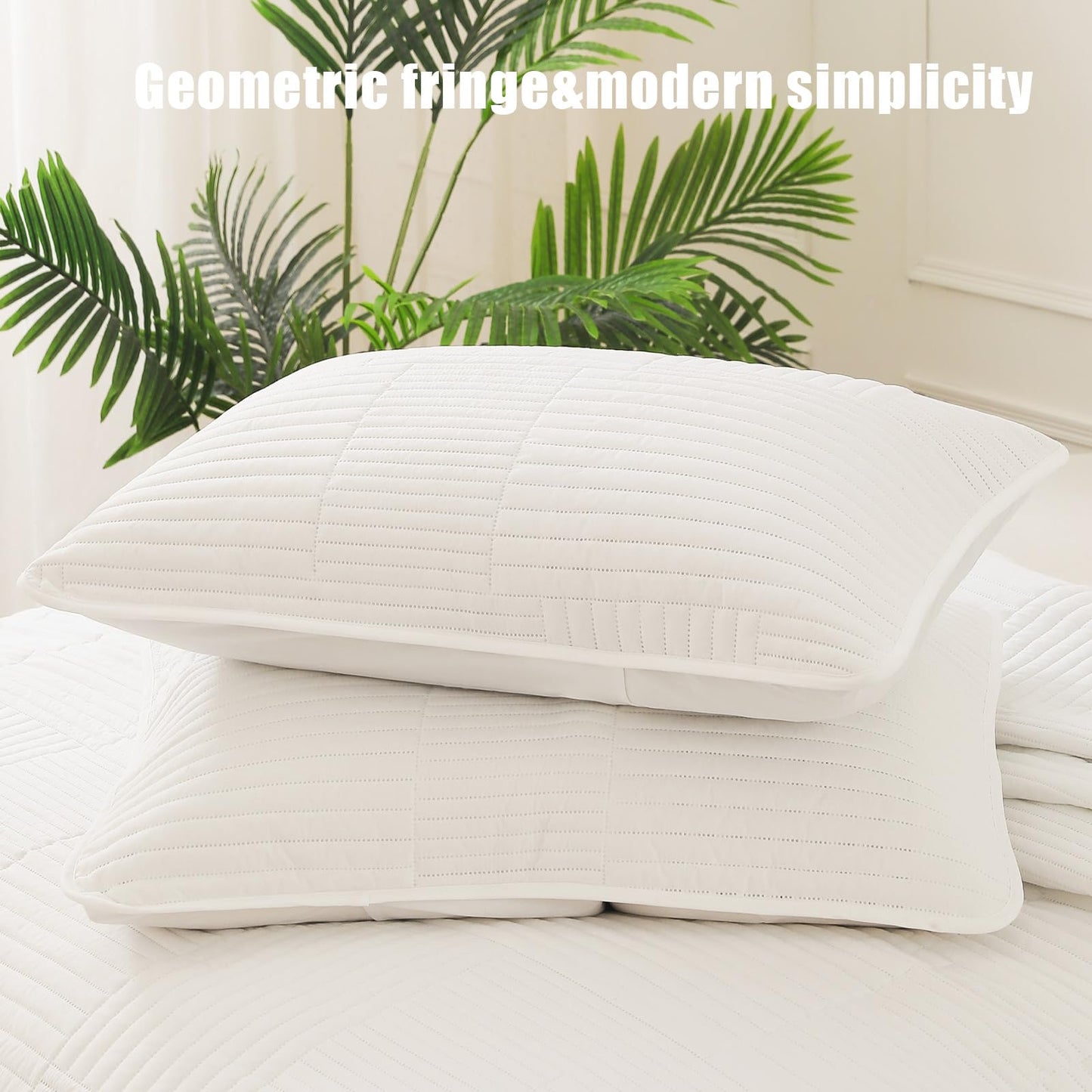 Whale Flotilla Ultra Soft Queen Quilt Bedding Set, Lightweight White Quilts Bedspreads Full Size, Ultrasonic Geometric Coverlet Bed Cover for All Seasons (1 Quilt, 2 Pillow Shams)