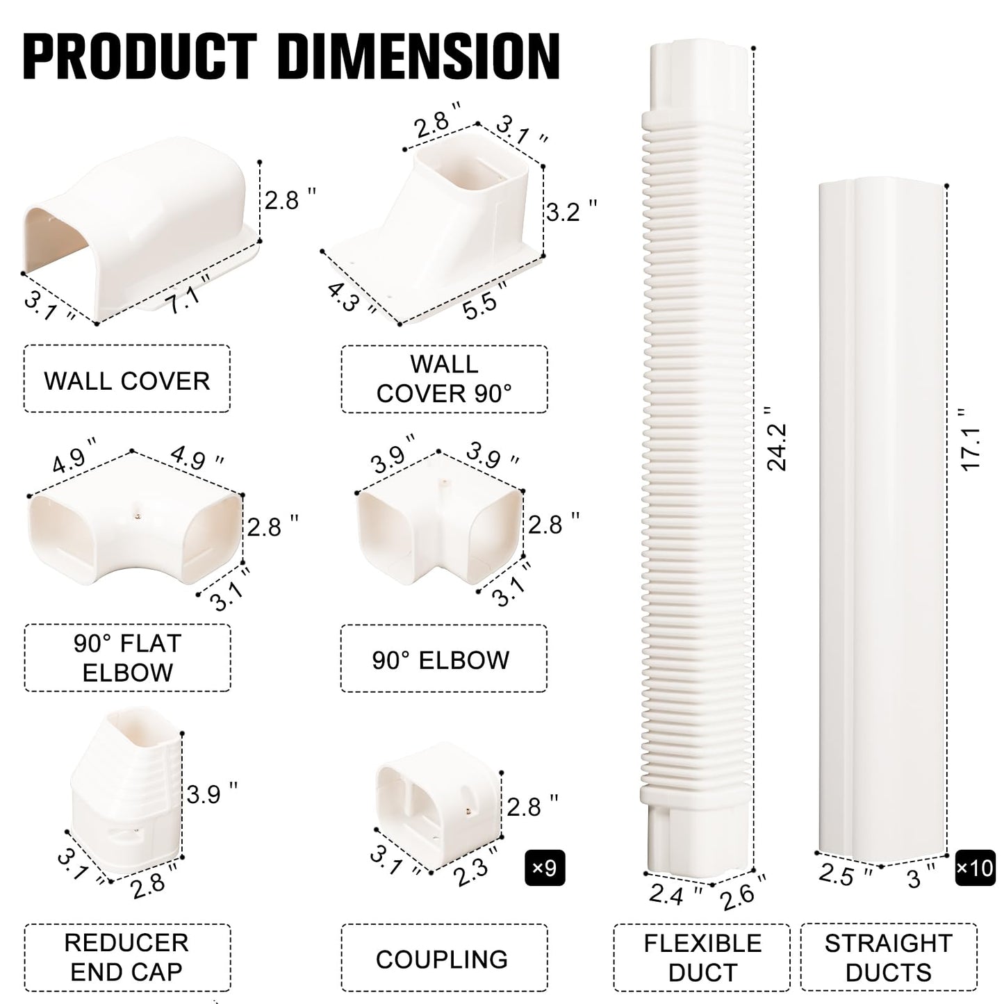 BEWAVE Air Conditioner Line Cover Kit, Decorative PVC Line Cover Kit for Mini Split Air Conditioners and Heat Pumps 3" Wx16.1' L