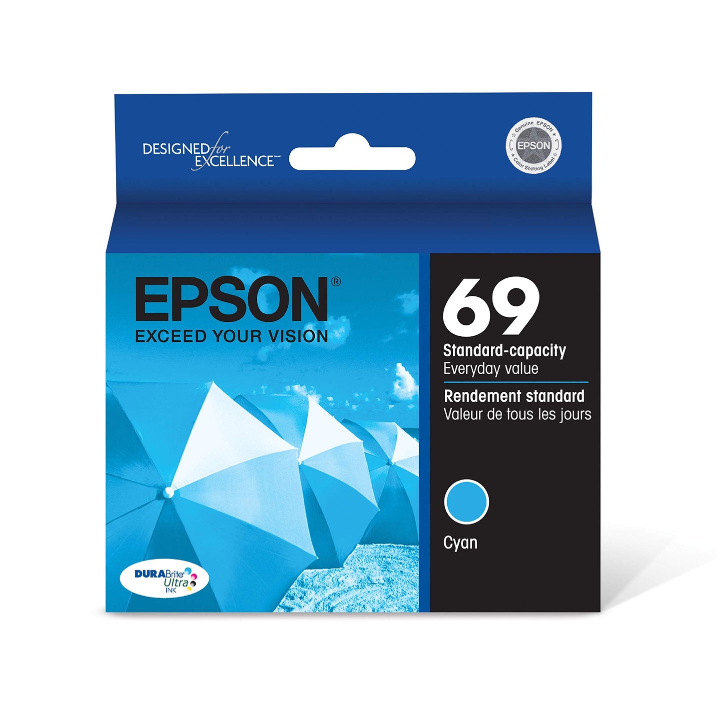 EPSON 69 DURABrite Ultra Ink Cyan for CX-6000, 7000F, 7400, 8400, 9400, 9475 ; NX-400, 415, 510, 515; WF-1100, 600, 610 and Other Select Models