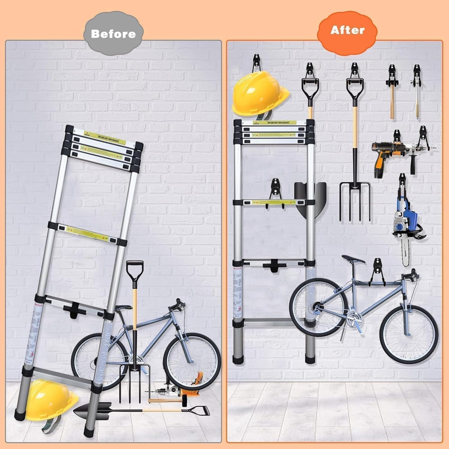 GUDEMAY 32-Pack Garage Hooks Heavy Duty - Utility Steel Tool Hangers for Garage Organization - Wall Mount Storage Organizer with Anti-Slip Coating for Ladders, Bikes and Garden Tools - Black