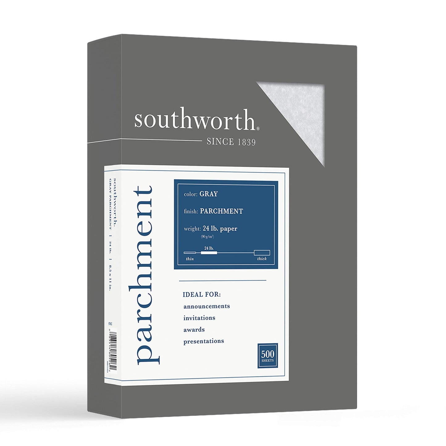Southworth Parchment Specialty Paper, 8.5 x 11 inches, 24 lb, Gray, 500 per Box (974C)