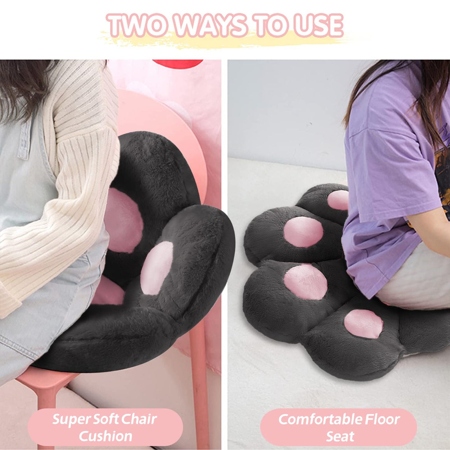 Ditucu Cat Paw Cushion Comfy Kawaii Chair Cushion 27.5 x 23.6 inch Bear Paw Lazy Sofa Office Floor Pillow Cute Plush Seat Pad for Gaming Chair for Bedroom Decor Black