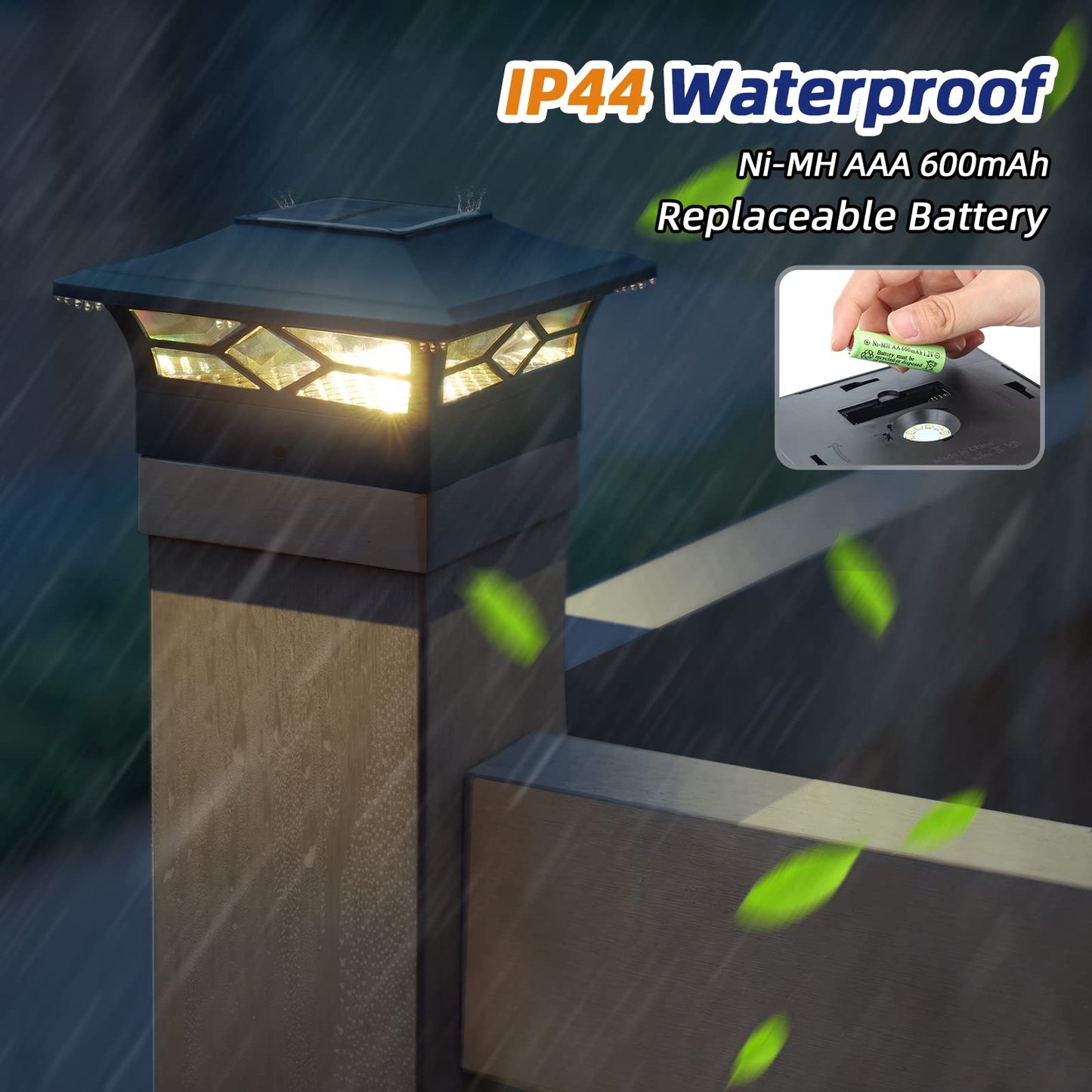APONUO Solar Post Cap Lights Outdoor, Solar Post Lights 2 Lighting Modes Outdoor LED Light, Solar Fence Post Lights for Fence Deck Caps 4x4 6x6 Wood, 4x4 5x5 Vinyl, Black 12 Pack