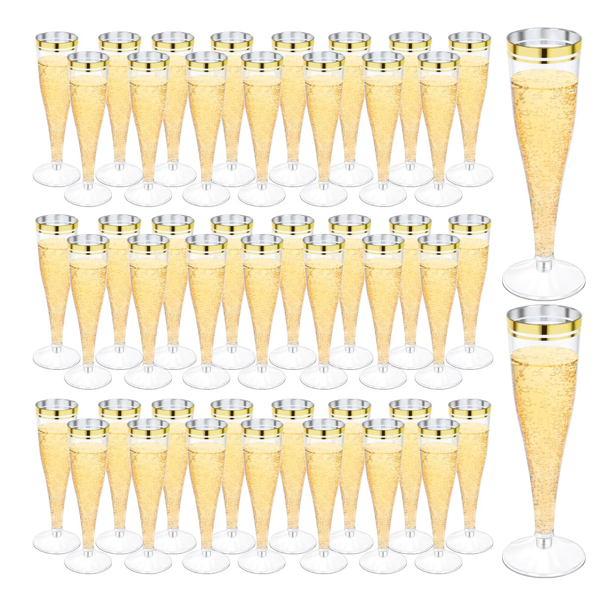 100 Pack Plastic Champagne Flutes,4.5 oz Clear Champagne Glasses with Gold Rim, Disposable Champagne Cups for Wedding Birthday Bridal Shower Party, Mimosa Bar Supplies