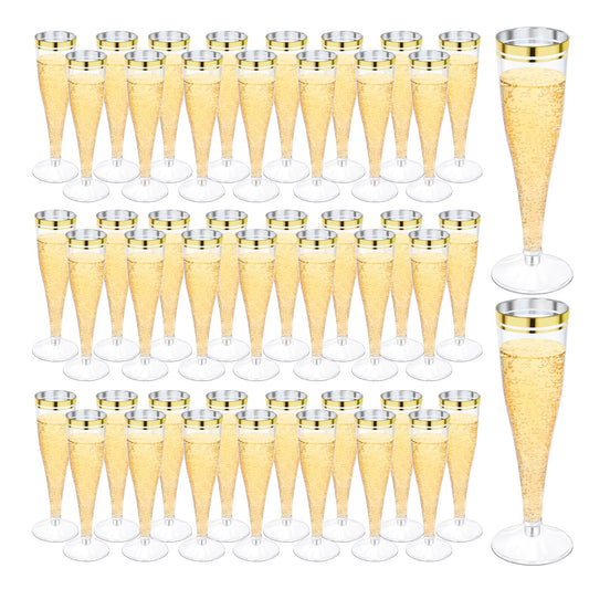 100 Pack Plastic Champagne Flutes,4.5 oz Clear Champagne Glasses with Gold Rim, Disposable Champagne Cups for Wedding Birthday Bridal Shower Party, Mimosa Bar Supplies