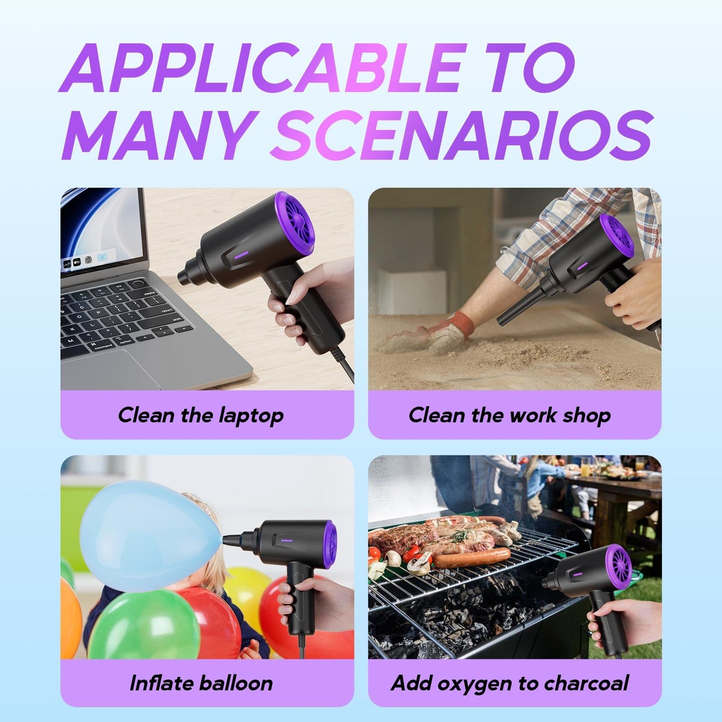 Goweto Electric Air Duster - Air Blower - Multi-Use Compressed Air Duster for Keyboard- Computer and PC - 5.74 oz Powerful Motor (Purple)