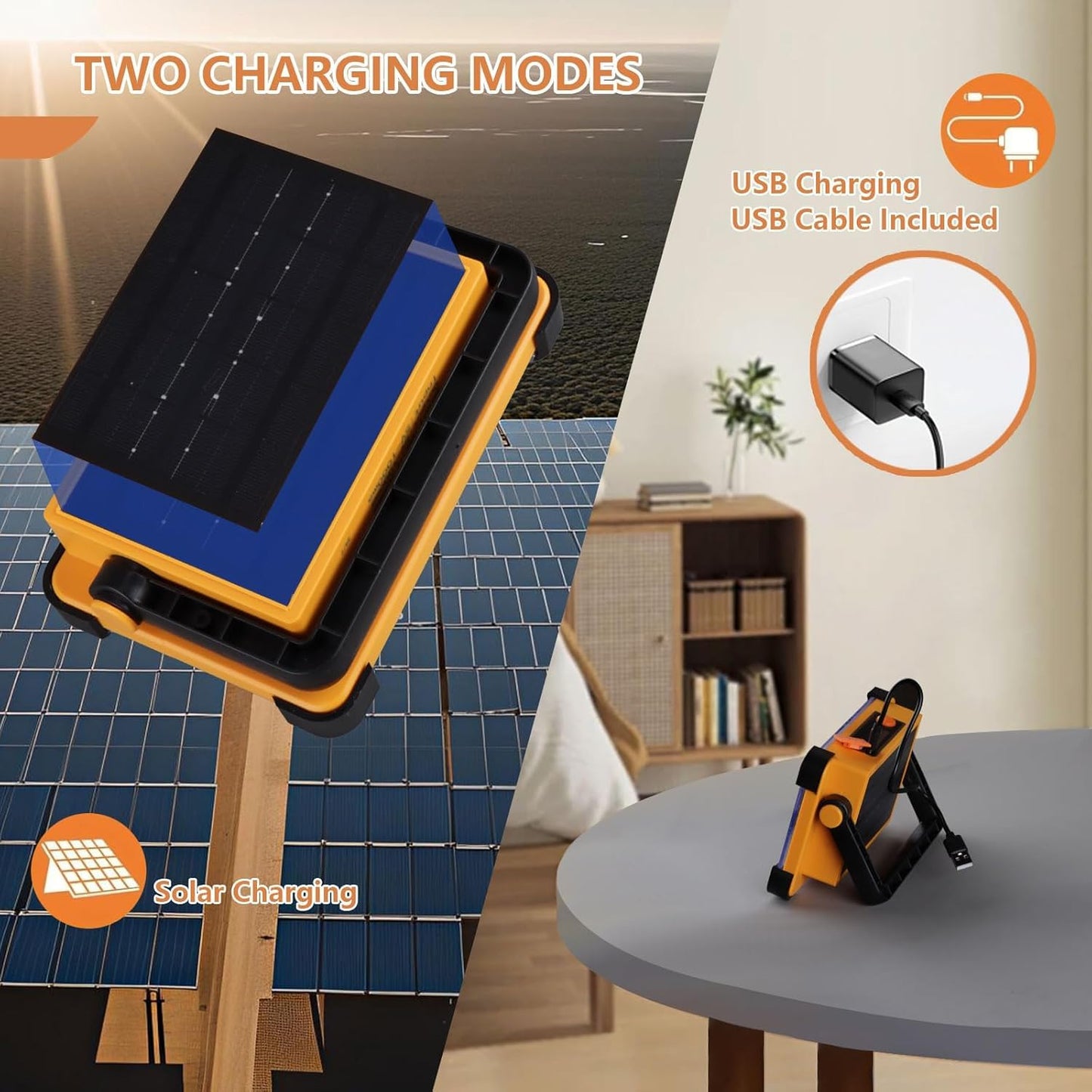 2 Pack 120W Solar Rechargeable Work Light, 144 LED 10000LM Portable Flood Light with Stand, IP66 Waterproof Power Bank 4 Modes LED Job Site Lighting Flashlights for Mechanic Camping Fishing Car Repair