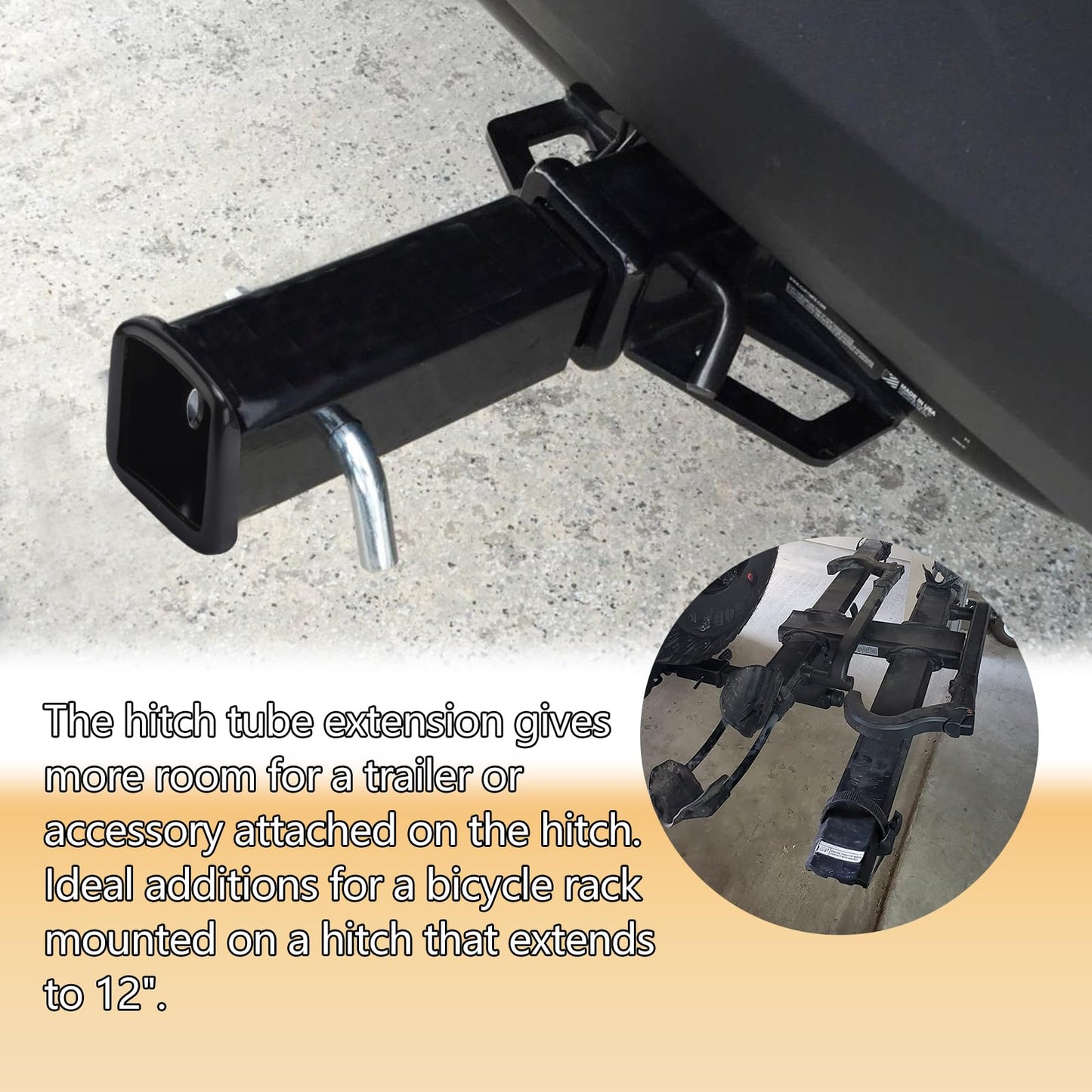 Allucky 12 inch Trailer Hitch Extender Trailer Hitch Extension Receiver Tube Extender, Heavy Duty 6000 lbs Fits for 2" Receiver Tube Tow Bar Steel Shank, Hitch Extender with 5/8'' Pin Hole