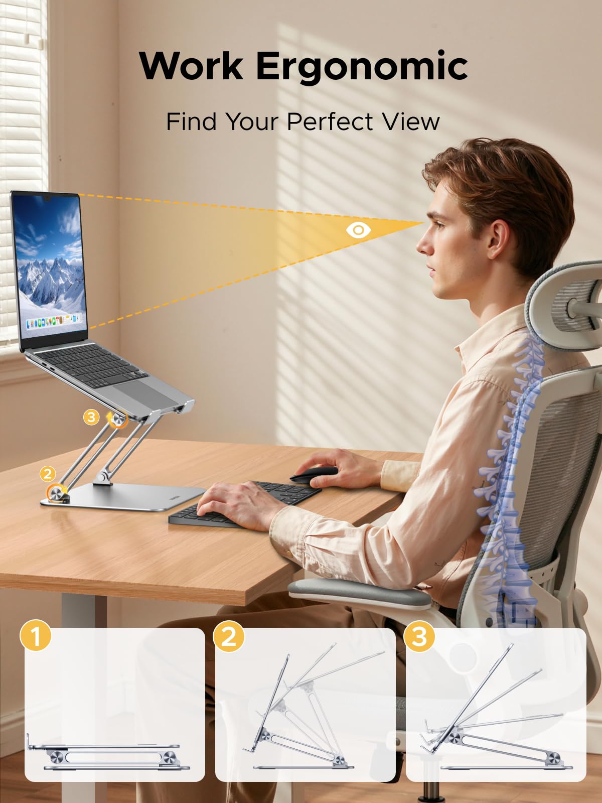 UGREEN Laptop Stand for Desk Ergonomic and Foldable Laptop Holder, Adjustable Riser, with Anti Slip Silicone Pads Fits All Laptops and Notebooks up to 17.3 Inch Sliver