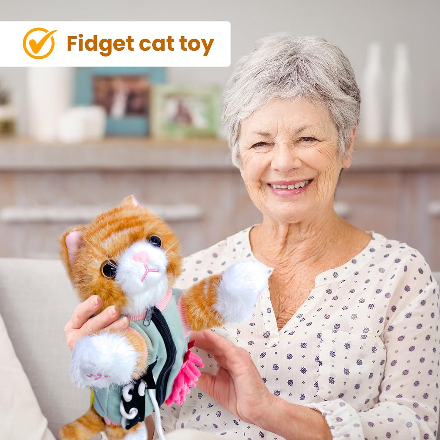 Fidget Muff Cat for Elderly | Dementia Alzheimer’s Therapy Activity Fidget Blanket for Adults with Stuffed Cat Fidget Anxiety Relief Solutions Memory Loss | Fidget Blanket for Alzheimer's Activities
