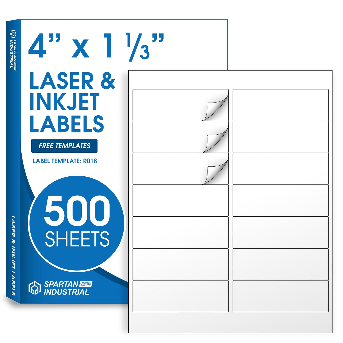 4" X 1 1/3" Matte White Printable Labels Compatible with Inkjet and Laser Printers - 500 Sheets, 7000 Total Paper Stickers for Addresses, Mailing, and Barcodes - Spartan Industrial Template R018