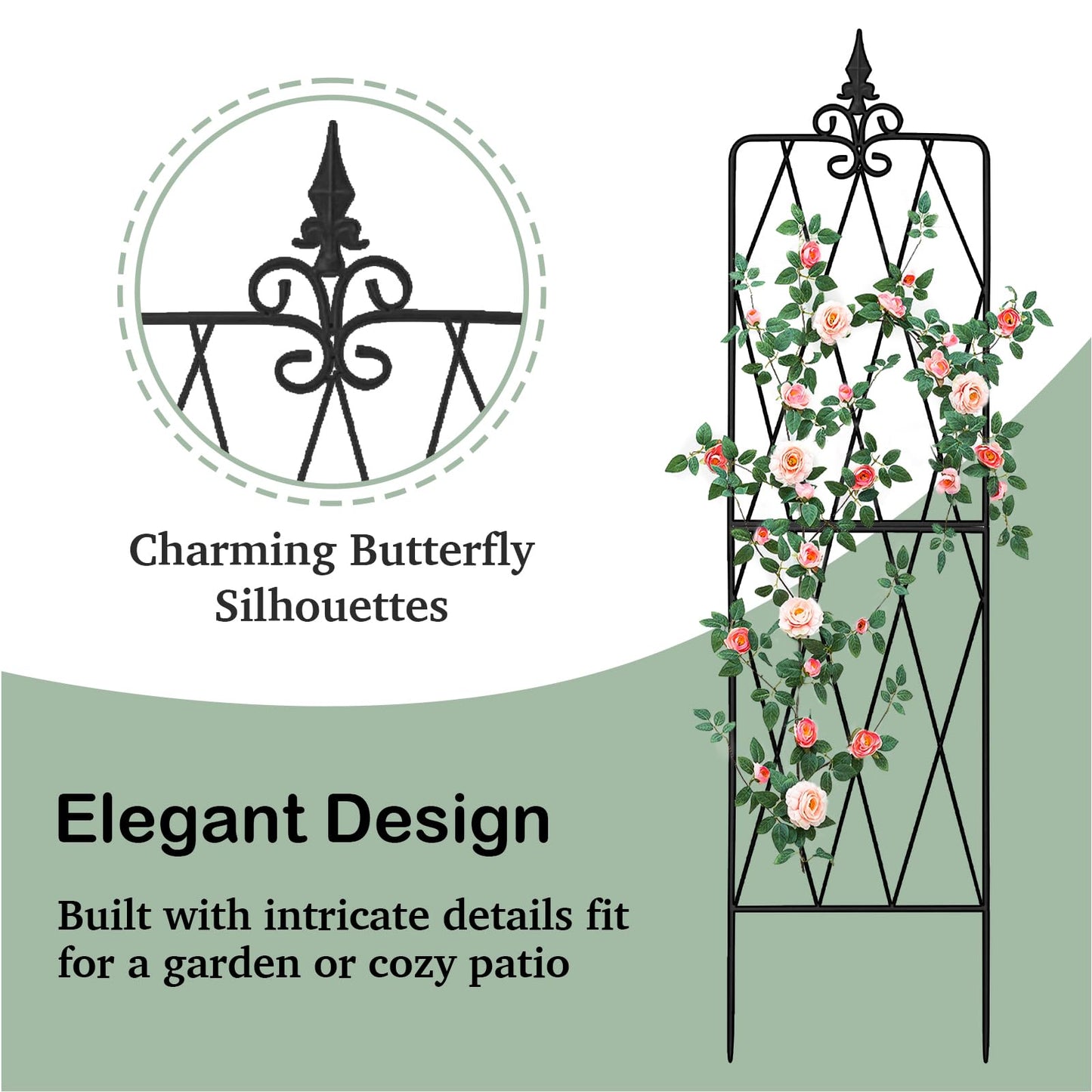 Garden Trellis for Climbing Plants Outdoor, Metal Garden Trellises, Decorative Fencing Flower Trellis with Durable Powder Coating for Vines Plant Rose, Vegetable Support (2, Pattern-A)