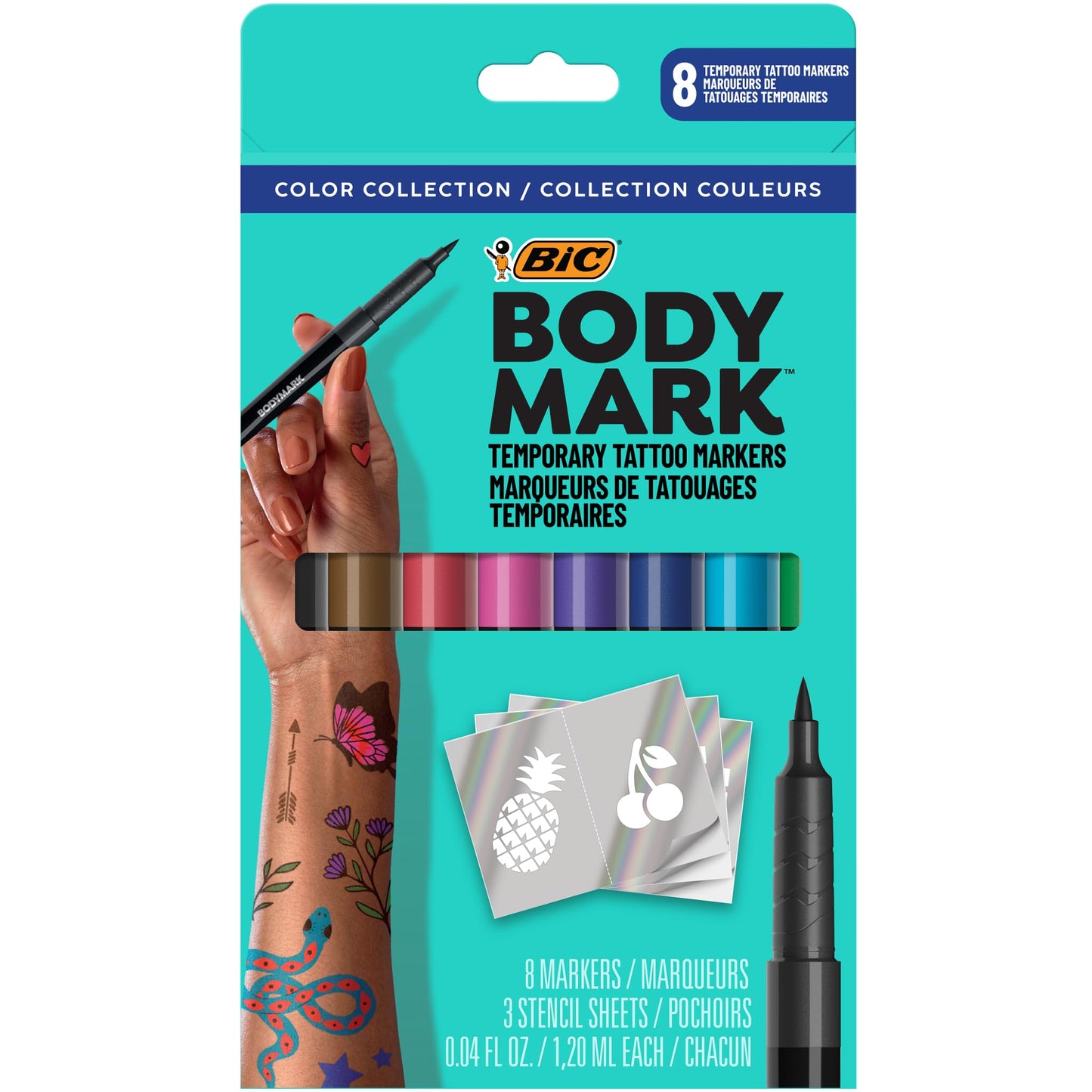 BIC BodyMark Skin-Safe & Cosmetic Quality Temporary Tattoo Marker, 8-Count in Assorted Colours
