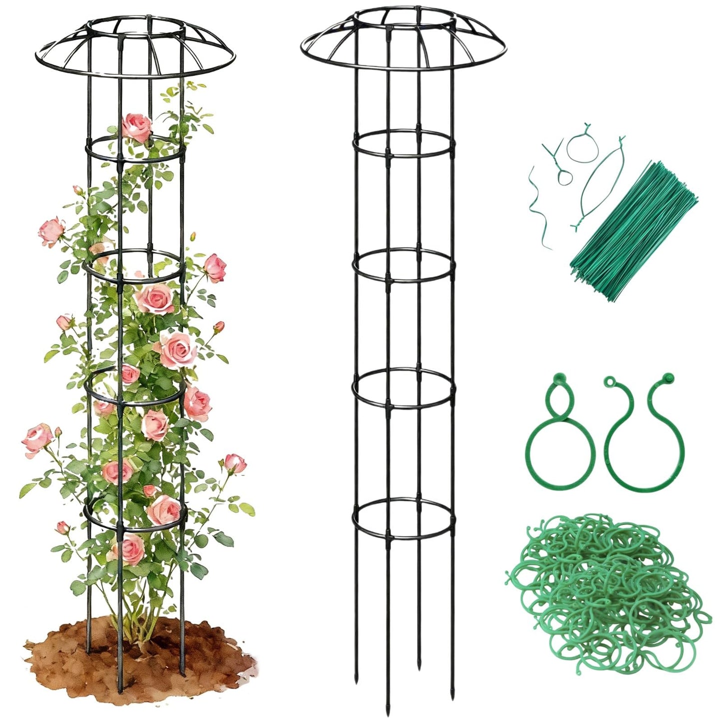 Glazeal Garden Trellis for Climbing Plants Outdoor - Unique Mushroom Top Round Trellis for Indoor Potted Plant - 64" Tall Rustproof PE Coated Metal Pipe Obelisk Support Ivy Vine Rose Grape Vegetable