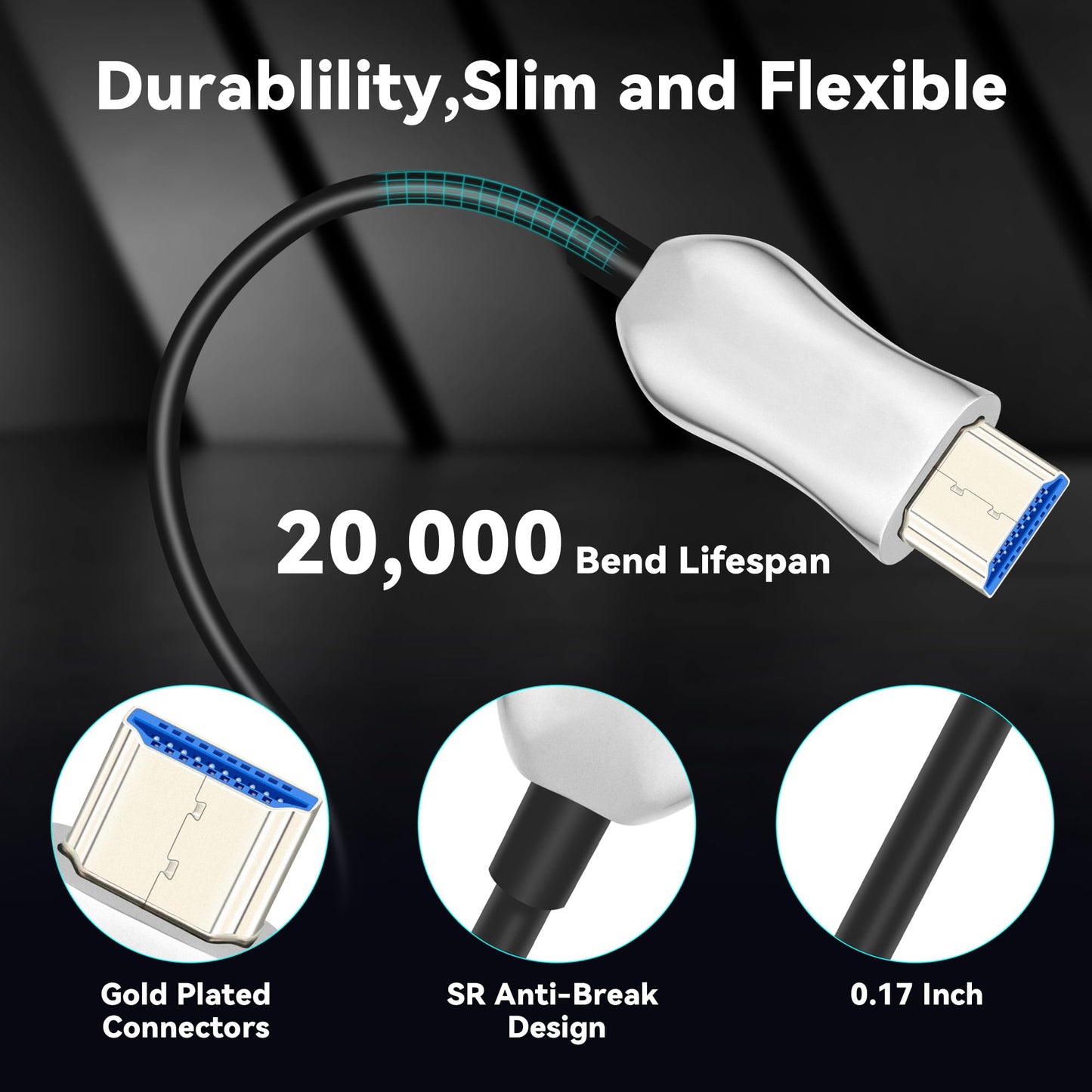 RUBMUD 8K Fiber Optic HDMI 2.1 Cable 50ft, Long Active HDMI Cable, High Speed Fiber HDMI Cord, 48Gbps, 8K@60Hz 4K@120Hz, Dynamic HDR, eARC, HDCP 2.2&2.3, 3D, for HDTV Monitor Game Laptop Home Theatre