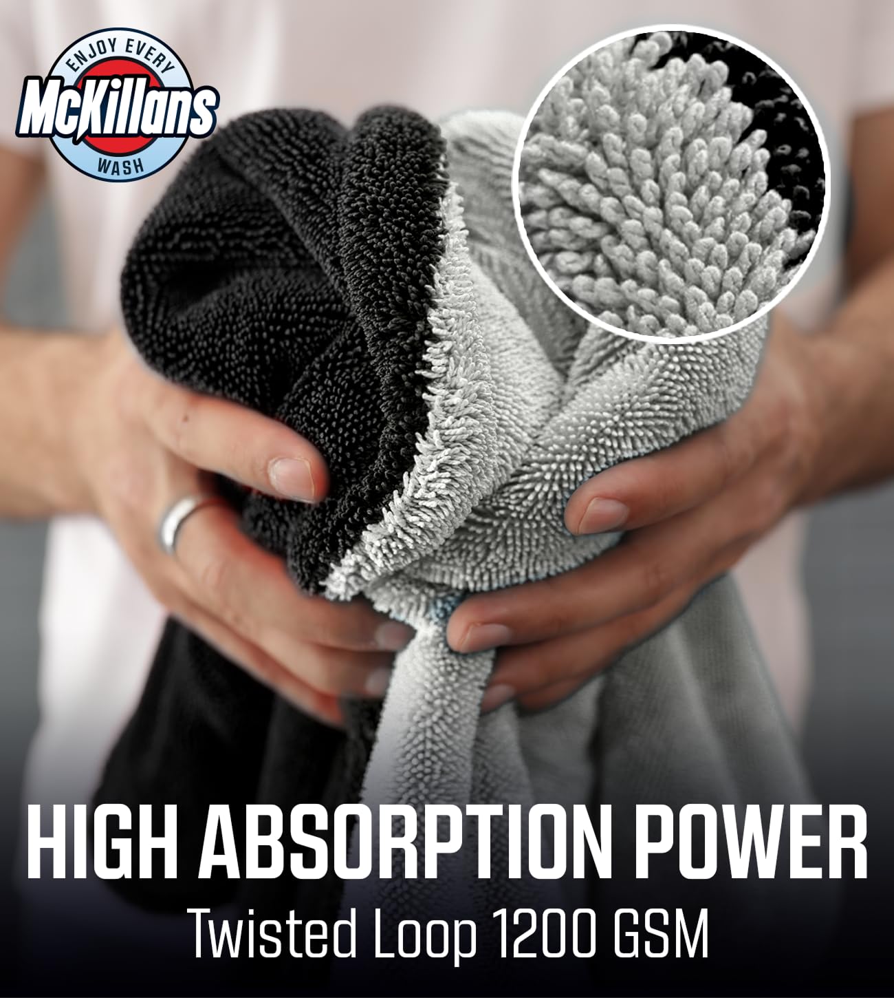 McKillans Extra Large Dual-Color Car Drying Towel XL - Edgeless & Ultra Soft & Absorbent - 36" x 28" Extra Large - 1200 GSM Twisted Loop Microfiber Towel for Cars Detailing - Car Wash Towels