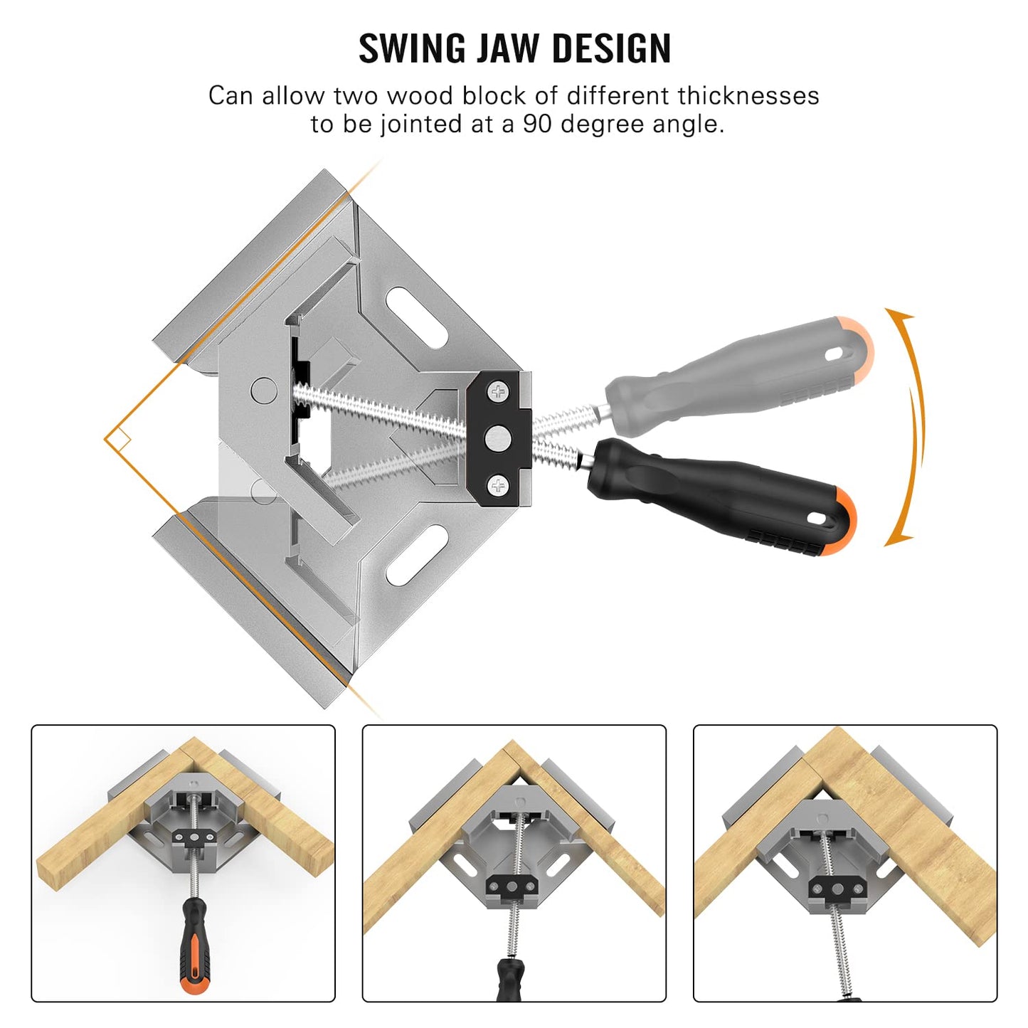 Right Angle Clamp, Housolution [4 Pack]Corner Clamps for Woodworking, 90° Aluminum Alloy with Adjustable Swing Jaw, Right Angle Clip Clamp Tool for Photo Frame Vise Holder Face Frame Boxes Cabinet