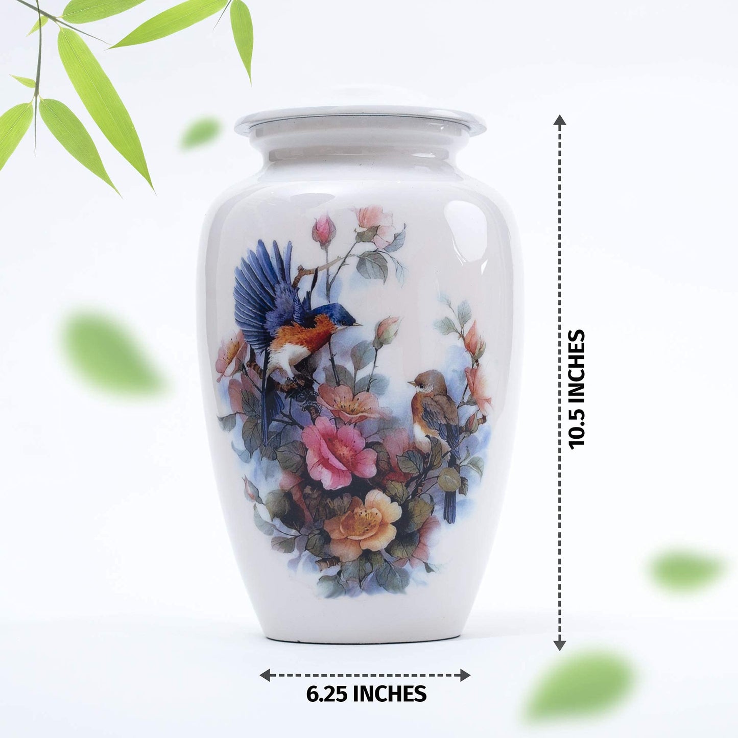 BOLD & DIVINE Birds Cremation Urn | Human Ashes Adult Memorial urn, Burial, Funeral Cremation Urns | 200 Cubic Inches (Large/Adult Urn) with Unique Velvet Bag