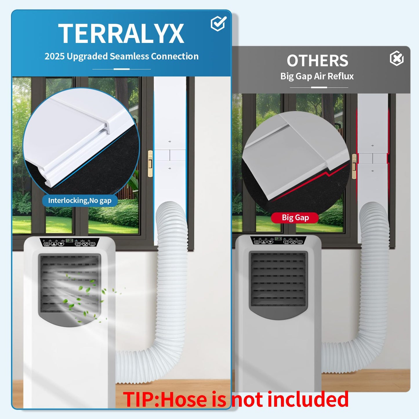 Portable AC Window Vent Kit with Waterproof Cover,AC Window Seal Kit with 5.9" Diameter,Air Conditioner Window Vent Kit for Sliding Horizontal or Vertical Window with 4 Seal Plates