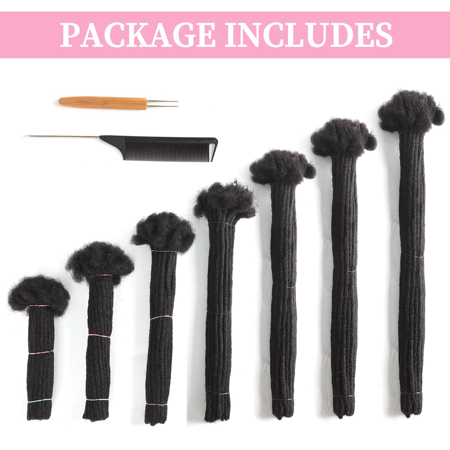 Alaleibaby0.6cmThickness 6 Inch 20Strands Real Human Hair Dreadlock Extensions for Man/Women Full Head Handmade Permanent loc Extensions Bundles Can Be Dyed Bleached Curled and Twisted (6 inch, 1B)