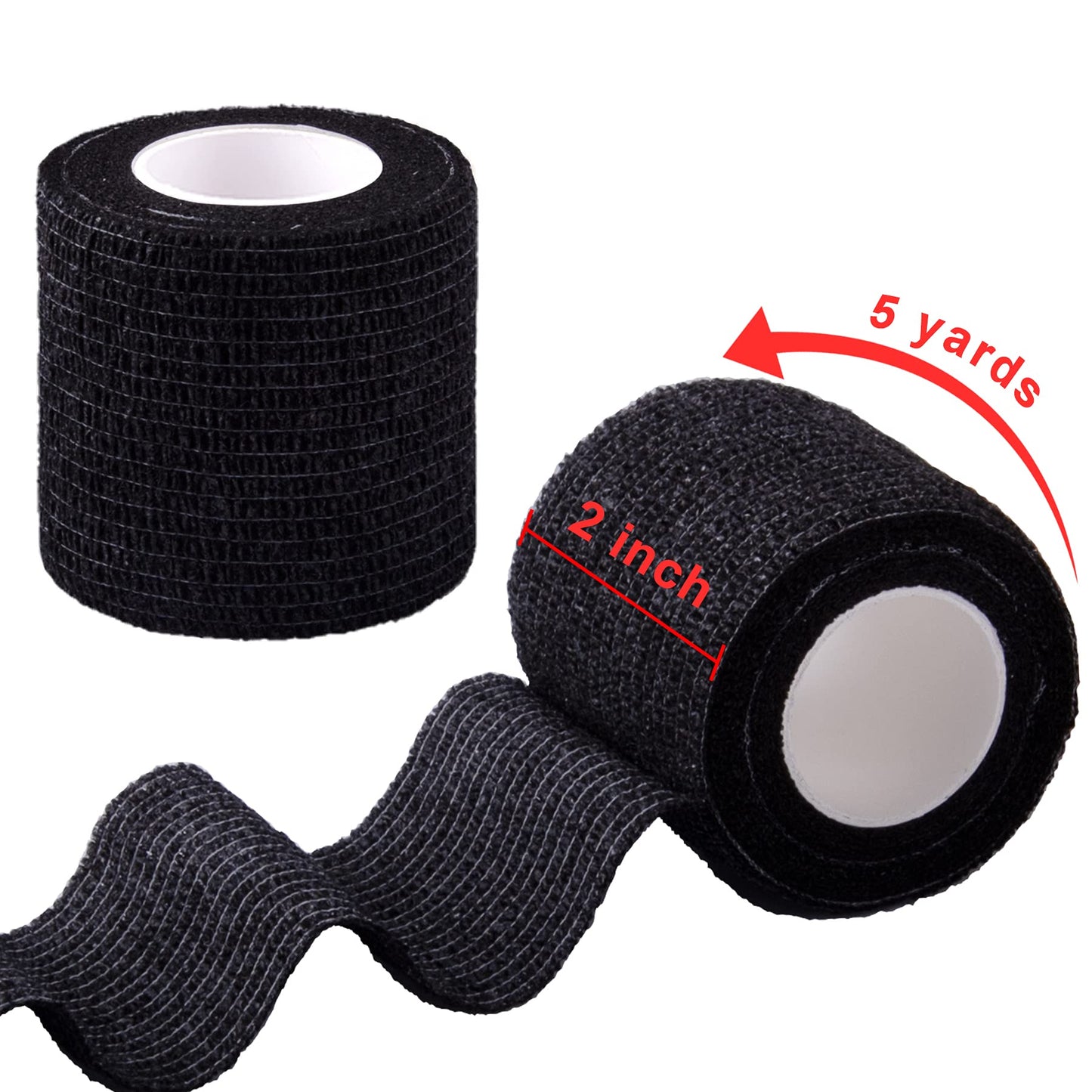 BQTQ 60 Rolls Self Adhesive Bandage Athletic Tape Cohesive Wrap 2" x 5 Yards Breathable Stretch Wrap Sports Wrap Cohesive Bandage Tape Roll for Ankle Sprains & Swelling,Human, Animals(Black Color)