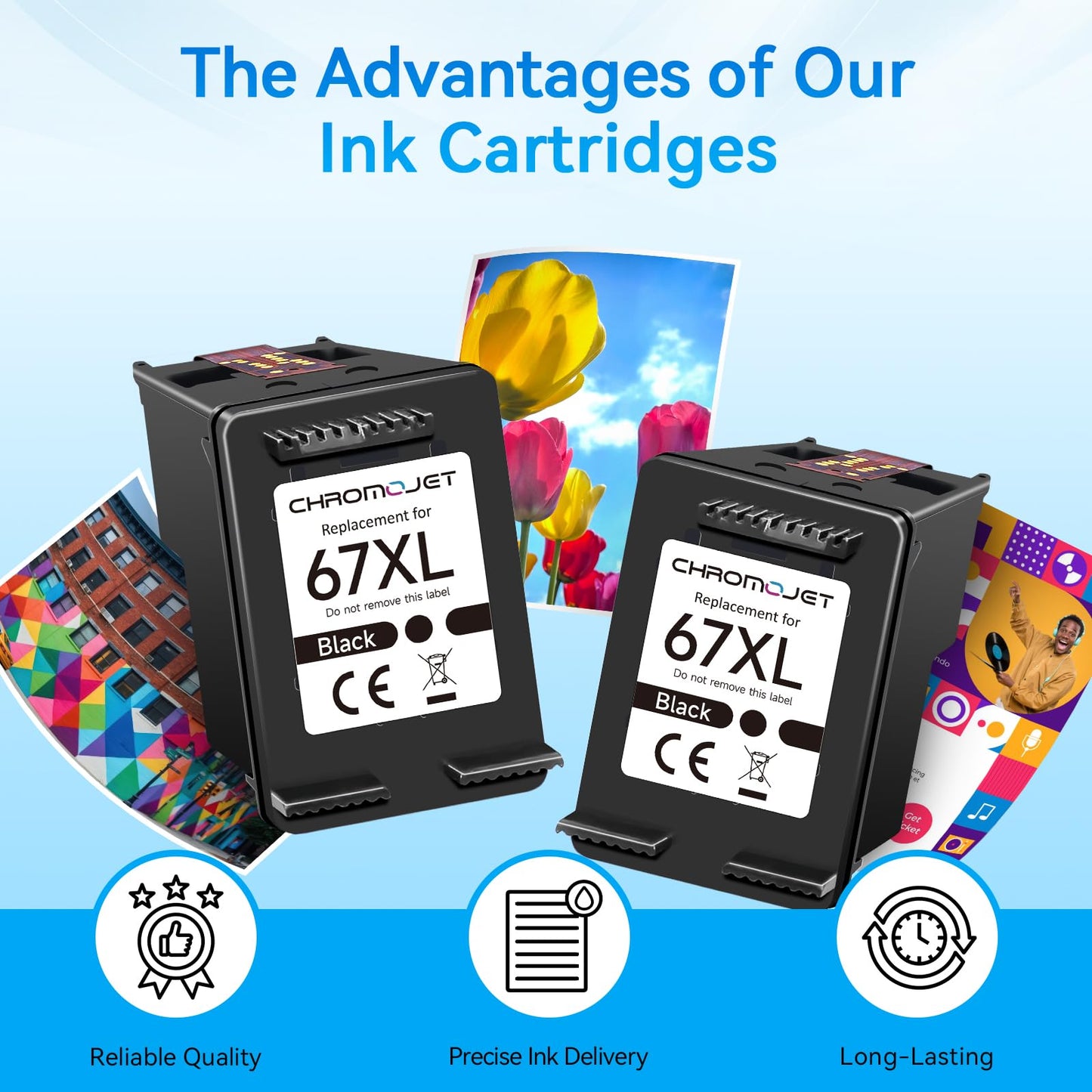 67XL Black Ink Cartridges Compatible for HP 67 Ink Cartridges Compatible for HP Ink 67 Fit for DeskJet 4155e 2855e 2755e 2700 2700e 2800e 4100 4255e 2734e Envy 6055e 6455e 6000 6400 Printer(2 Black)