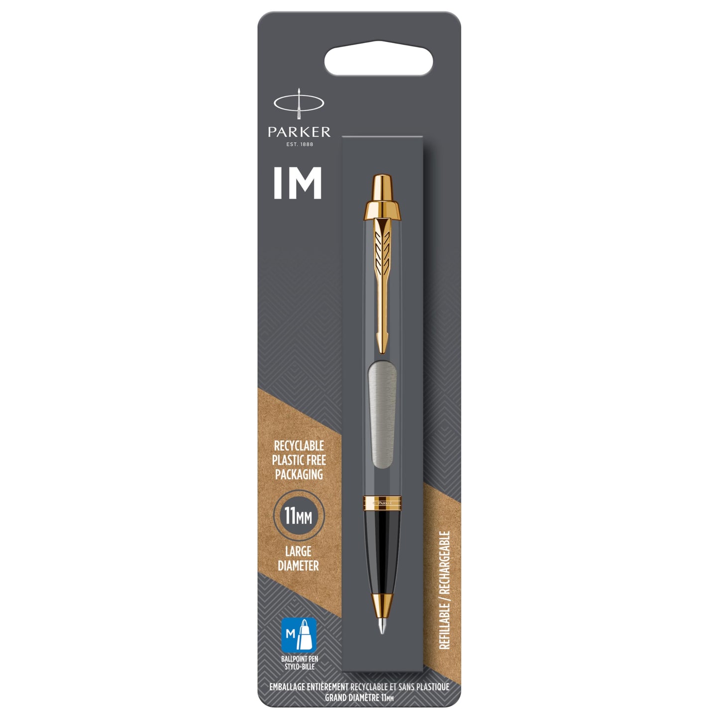 Parker IM Ballpoint Pen, Brushed Metal with Medium Point Black Ink Refill (1975559), ‎1 Count (Pack of 1)