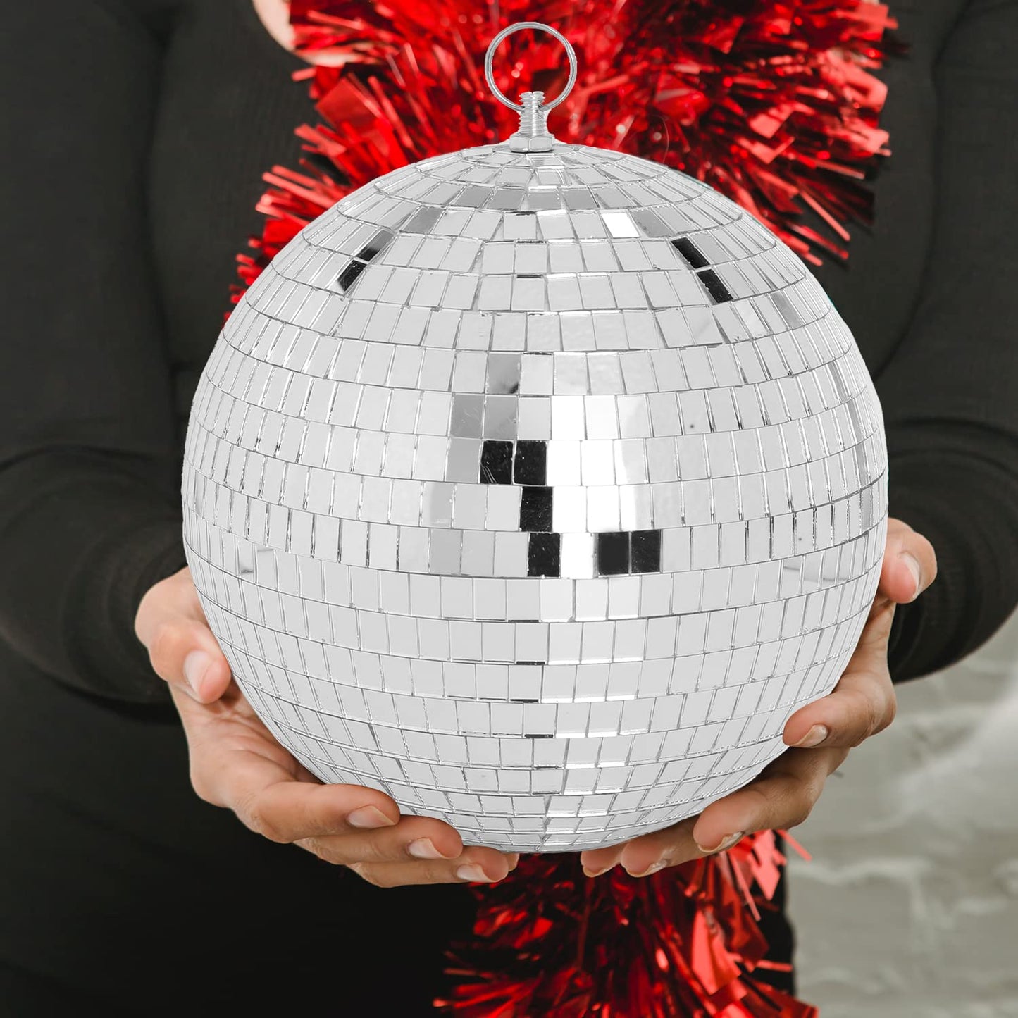 DJBoomy 8 Inch Hanging Mirror Disco Ball: Silver Disco Balls Decorations Mirror Ball with Hanging Ring for Party Decor Home Events DJ Parties