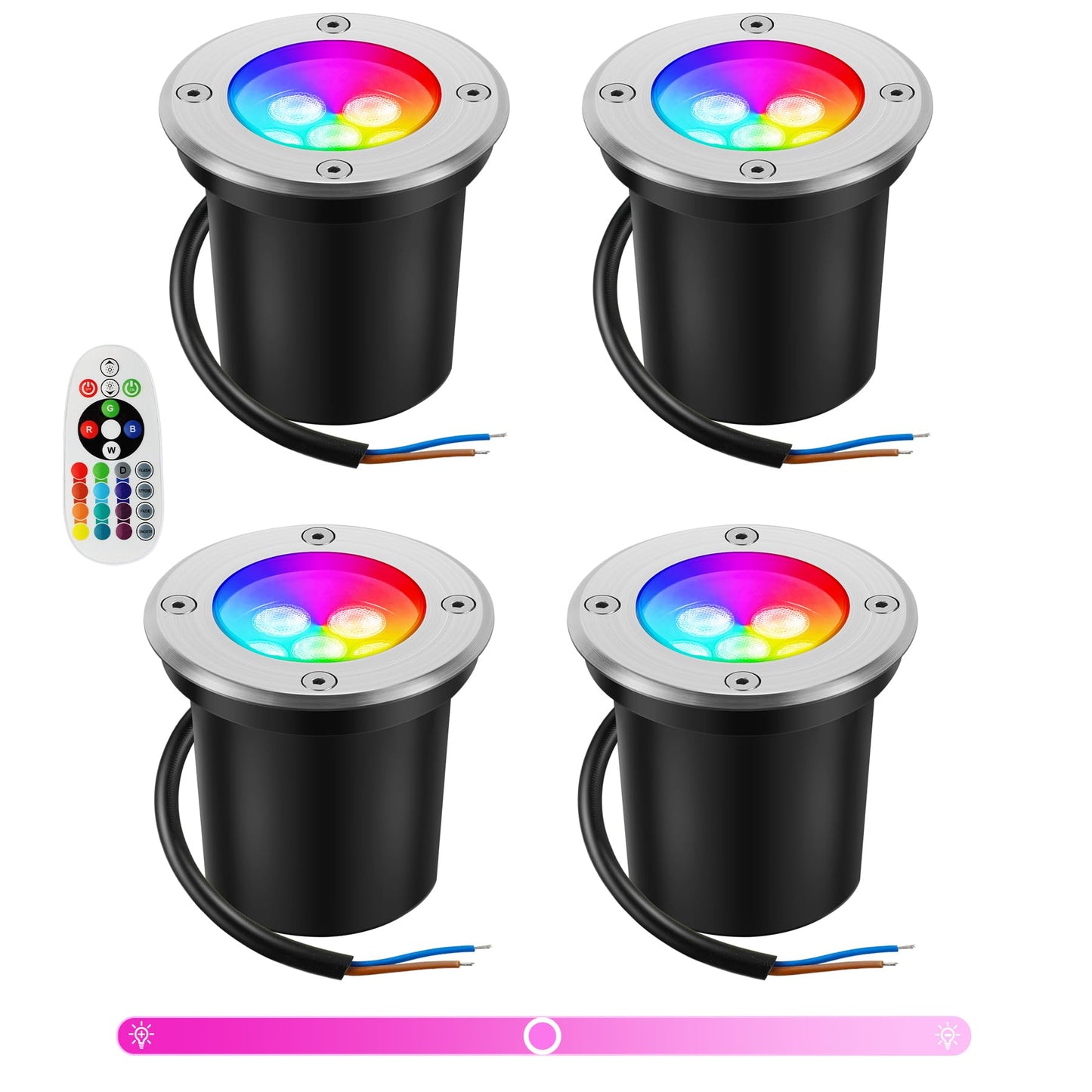 Junview Low Voltage Landscape Lights 10W RGBW Warm White LED Well Landscape Lighting with Remote IP67 Waterproof Outdoor 12V-24V Pathway Deck Ground Garden RGB Well Lights 4Pack