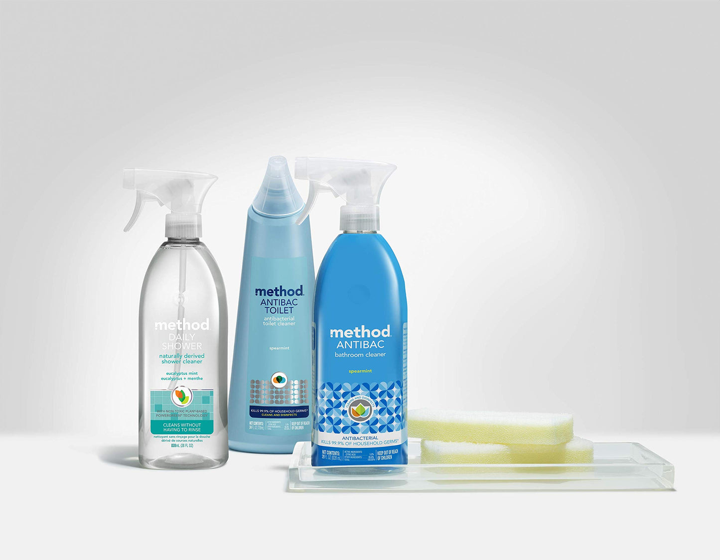 Method Foaming Tub + Tile Cleaner, Bleach-Free and Biodegredable Formula Targets Grime Build up in the Bathroom, Eucalyptus Mint Scent, 828 ml Spray Bottles, 8 Pack, Packaging May Vary