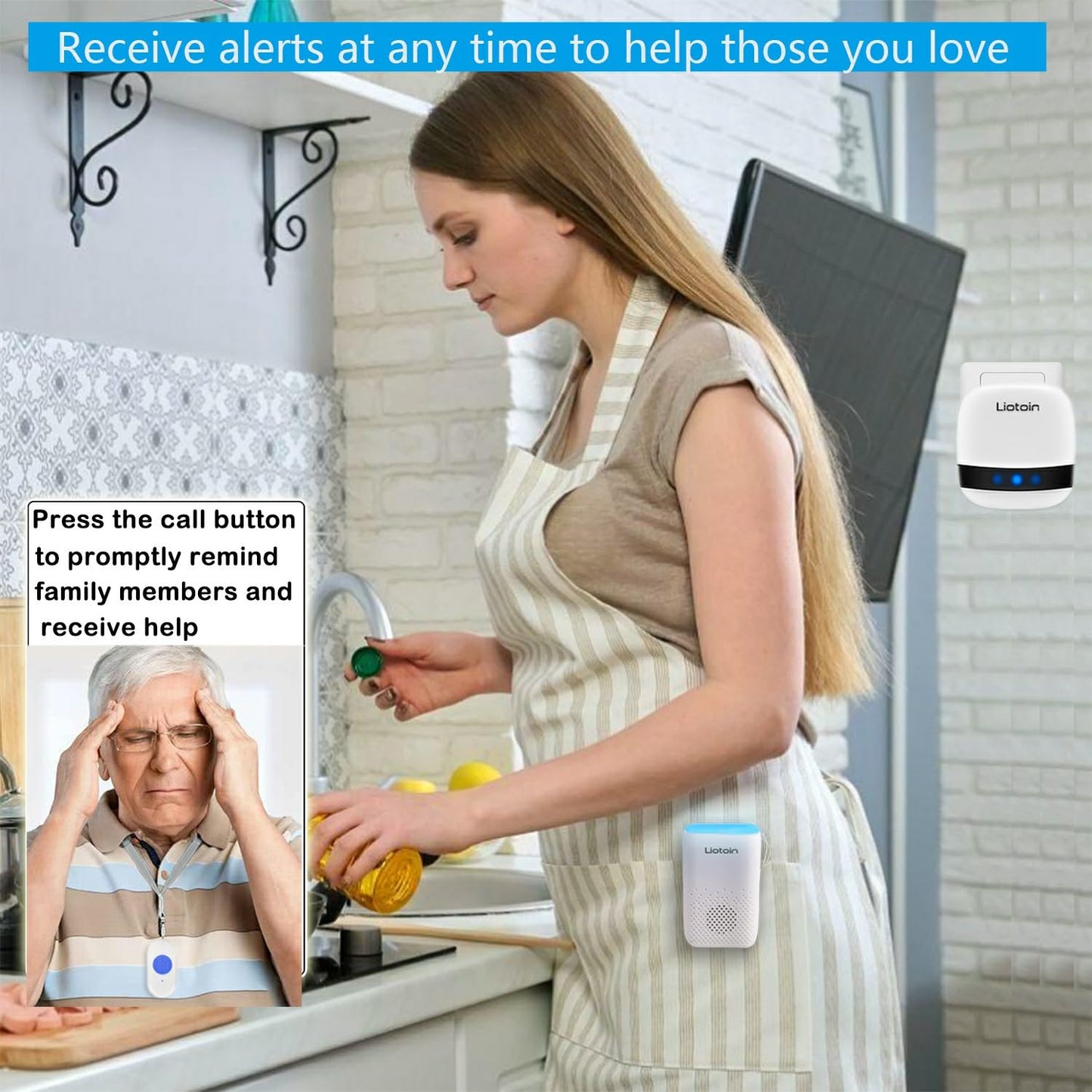 LIOTOIN Wireless Caregiver Pager Call Button Call Bell for Elderly/Patients at Home Panic Button for Seniors System 2 Waterproof Transmitters 1 Portable Receiver 2 plugin Receiver…