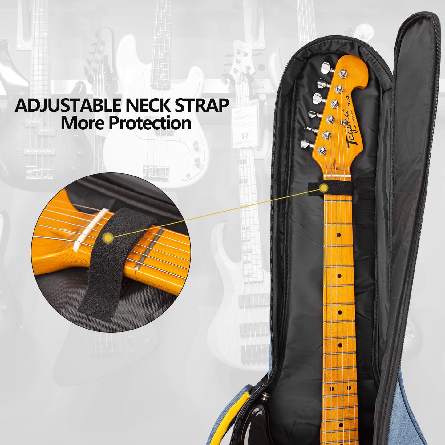 Electric Guitar Bag, Electric Guitar Case Padded Electric Guitar Gig Bag 0.4 Inch Padding Soft Guitar Case with Neck Strap, Back Hanger Loop, Blue
