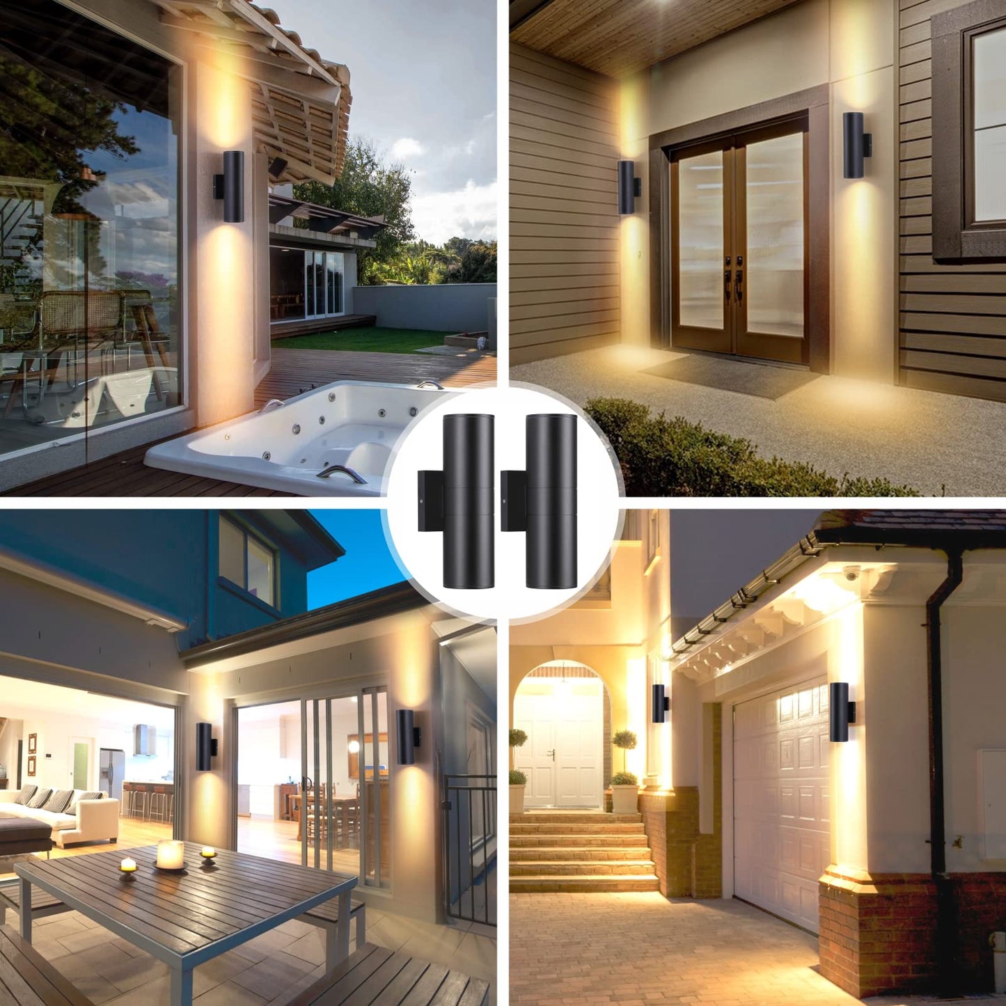 DAKAFUL Outdoor Wall Lights 2Pack, Integrated LED Cylinder Up Down Lights, 12W 2700K Modern Aluminum Outdoor Light, Waterproof Exterior Wall Light for Porch Patio Door(Matte Black)