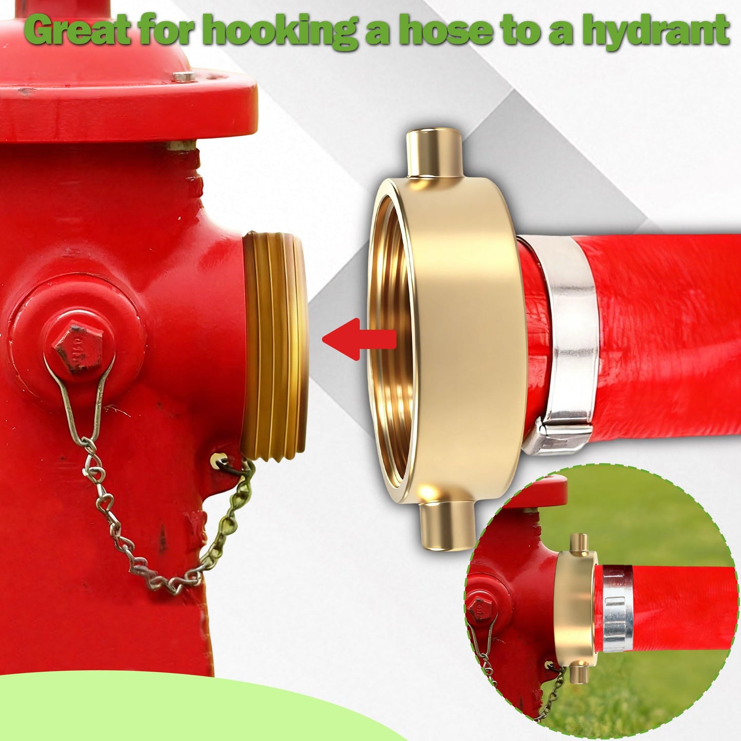 SpringSpray Swivel 2-1/2" NST (NH) Female x 2" NPT Male Brass Fire Hydrant Adapter with Pin Lug Brass Fire Equipment Hose Adapter