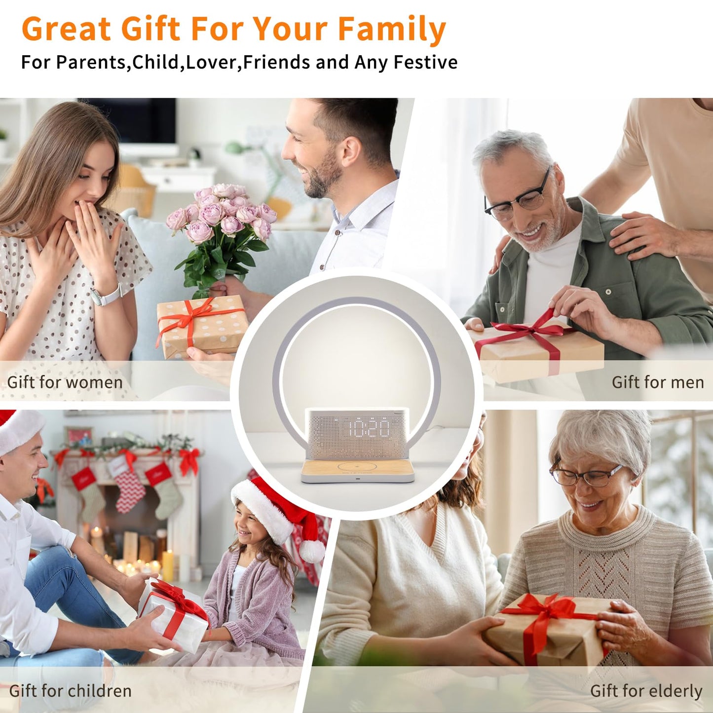 Sunrise Alarm Clock for Heavy Sleepers,Touch Lamps for Nightstand with Wireless Charger Station for iPhone/Samsung,Sound Machine,Wake Up Light with Snooze/Timer/10 Natural Sounds/3 Dimmable