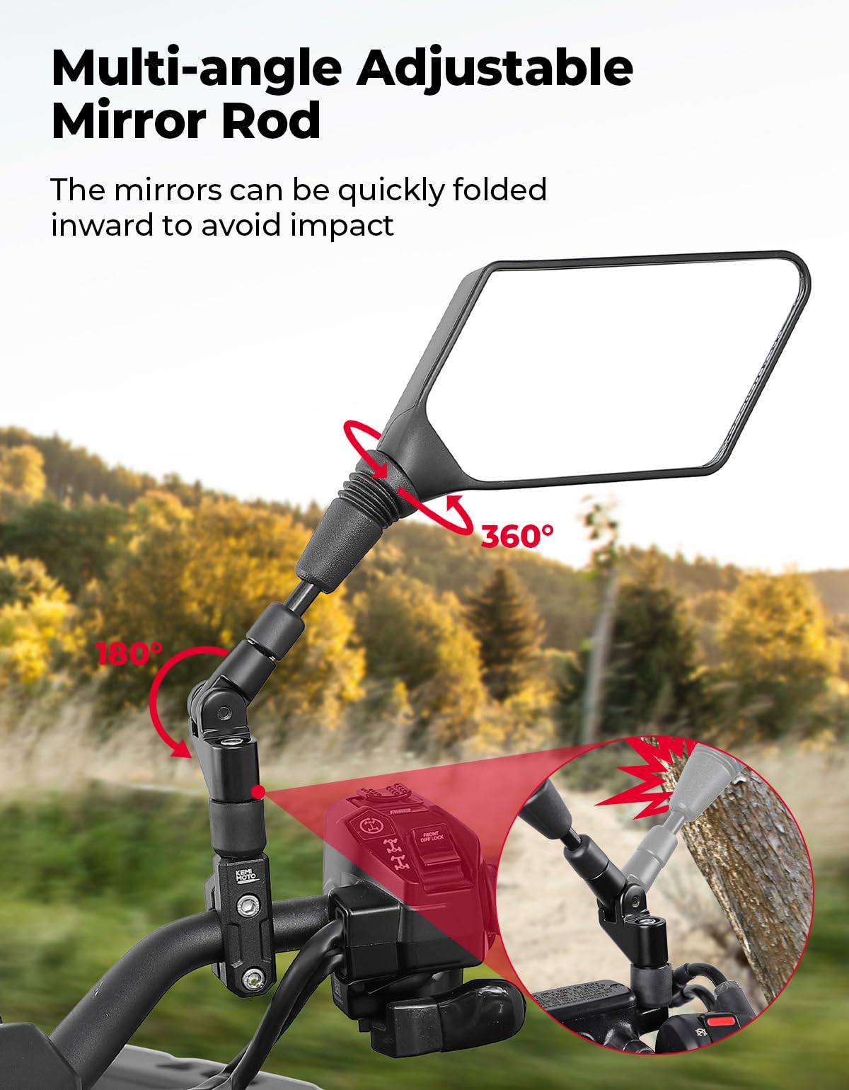 KEMIMOTO ATV Mirrors with 7/8" Handlebar Mount Motorcycle Mirrors Compatible with Polaris Sportsman Motorcycle Scooter Moped ATV Snowmobile Dirt Bike Cruiser