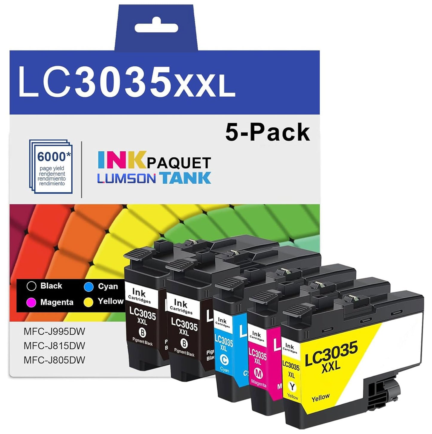 LUMSON 5-Pack LC3035 XXL Super High Yield Ink Cartridges (2BK/1C/1M/1Y) - LC3035 Ink Cartridges Replacement for Brother MFC-J995DW, MFC-J815DW, MFC-J805DW Printers