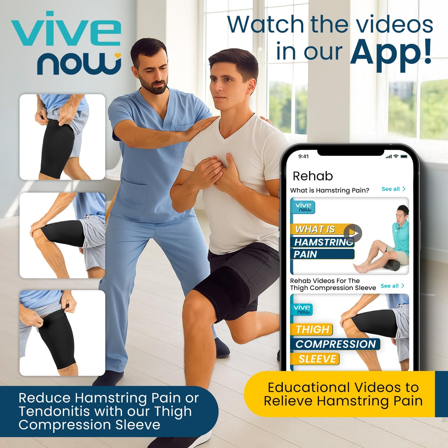 Vive Thigh Compression Sleeve - Upper Leg Wrap Recovery And Protection - Groin Quad Muscle Support - Stretcher Brace Hamstring Injury For Pain Relief And Recovery - Stretch Ideal For Women And Men,