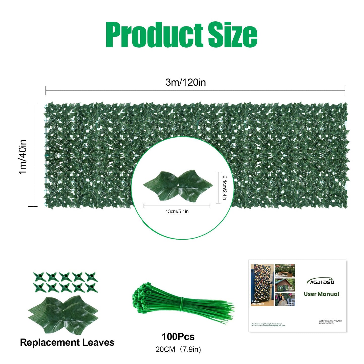 Artificial Ivy Privacy Fence Screen 280"x40", Privacy Screen for Balcony and Garden,Artificial Faux Ivy Hedge,Grass Wall for Indoor and Outdoor Deco with 100PCS Zip Ties (Upgrade Leaves)