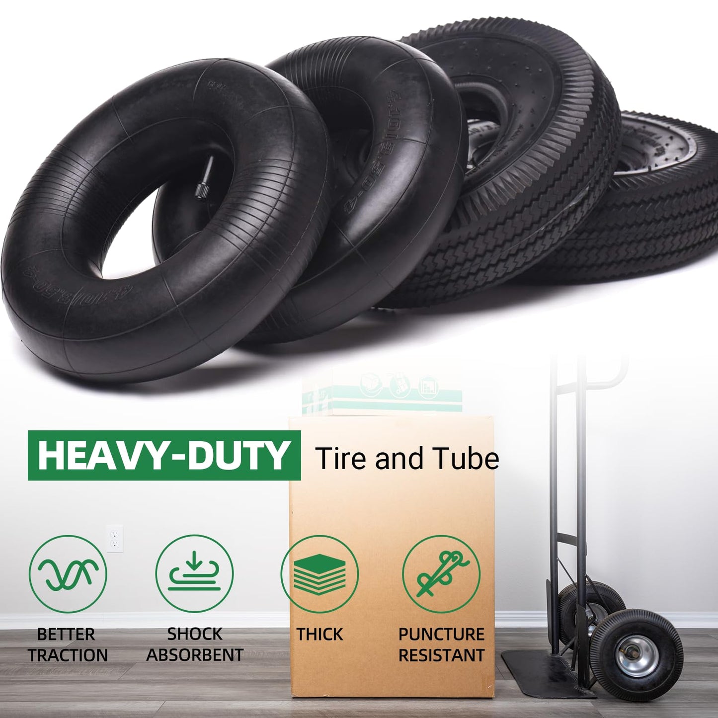 (2 Pack) AR-PRO 10" Heavy-Duty Replacement All-Purpose Utility Tire and Tube - 4.10/3.50-4" Pneumatic Tires with 10" Inner Tubes TR-13 Straight Valve Stem for Lawn Mowers, Hand Trucks, and More