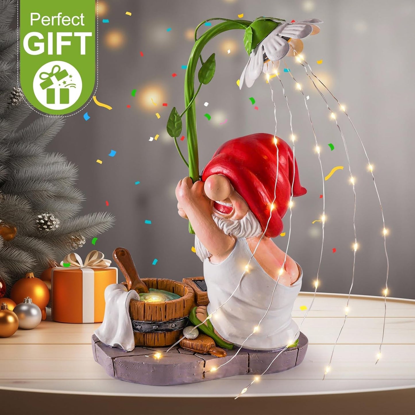 WINTS Garden Gnomes Outdoor Statue with Solar Lights,Bathing Funny Gnome Solar Garden Decorations for Lawn,Balcony,Yard,Patio Gnome Gifts for Mom
