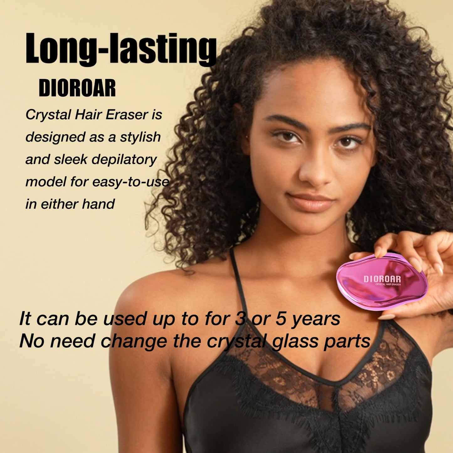 DIOROAR Crystal Hair Eraser,Upgrade Crystal Hair Remover,Physical Nano Glass Hair Removal Device,Painless Epilator and Exfoliator without Shaver for Quick Soft Silky Skin(Hot Pink)
