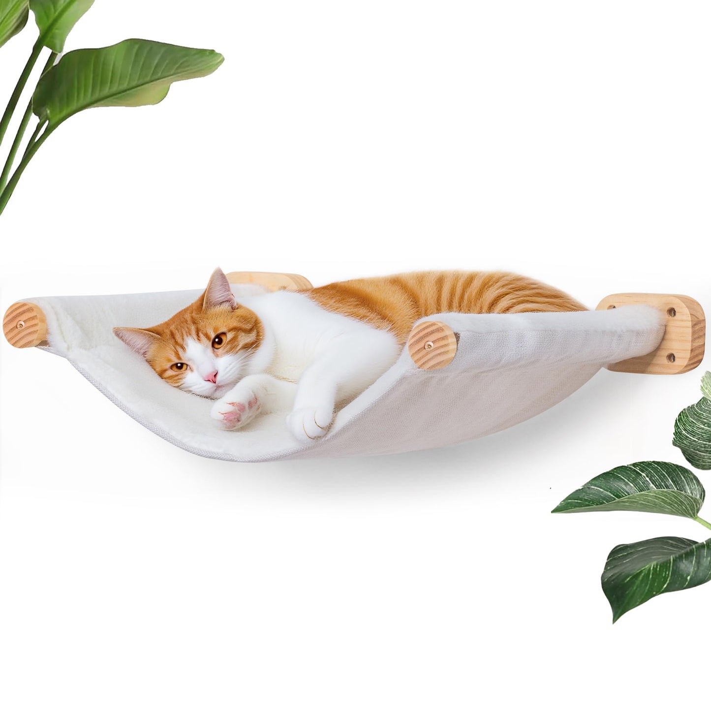 Cat Wall Shelves with 1 Floating Fabric Hammock, 2 Ladders with 4 Steps Each & 1 Flat Cat Shelf, Wall Mounted Bed Furniture & Climber, Indoor Playground