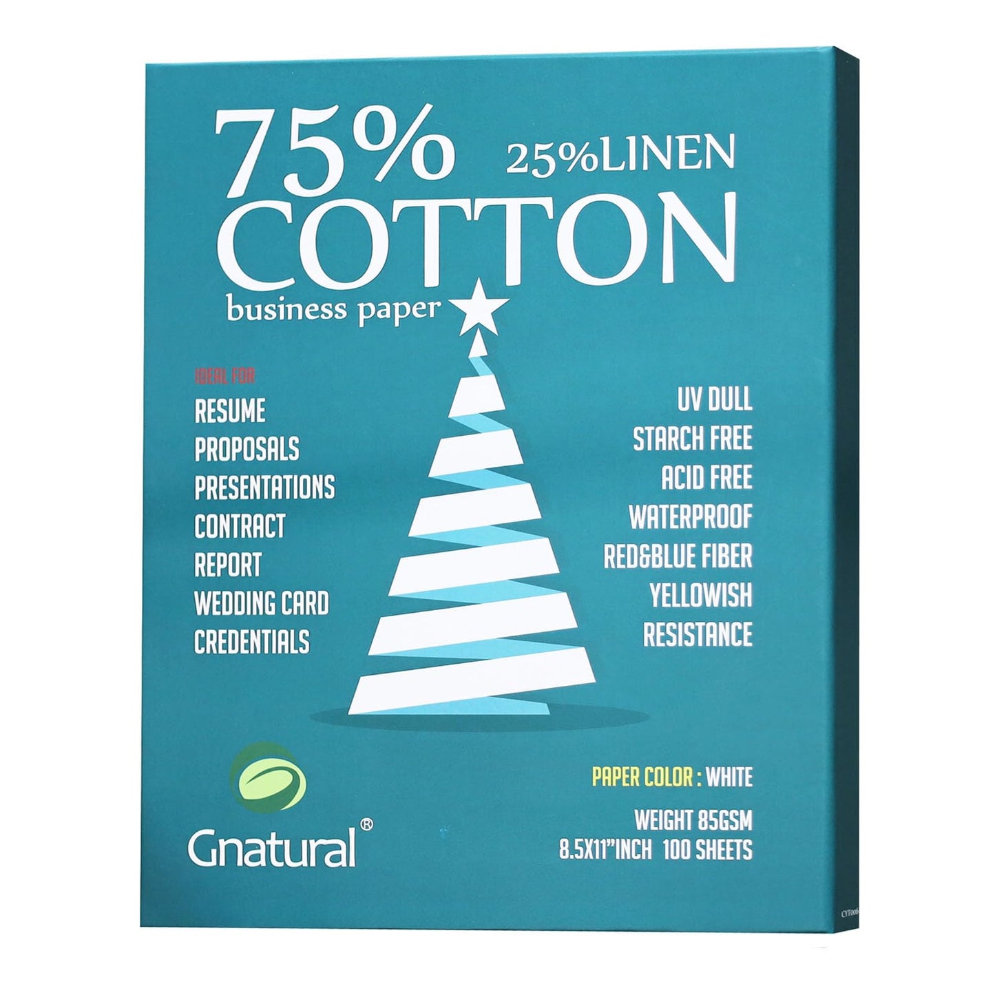 75% Cotton 25% Linen Paper, 85gsm Inkjet Printing Paper, 8.5"x11" White Color Resume Paper,100 Sheets Won't Get Wet Cotton Paper B07DQN1G3H
