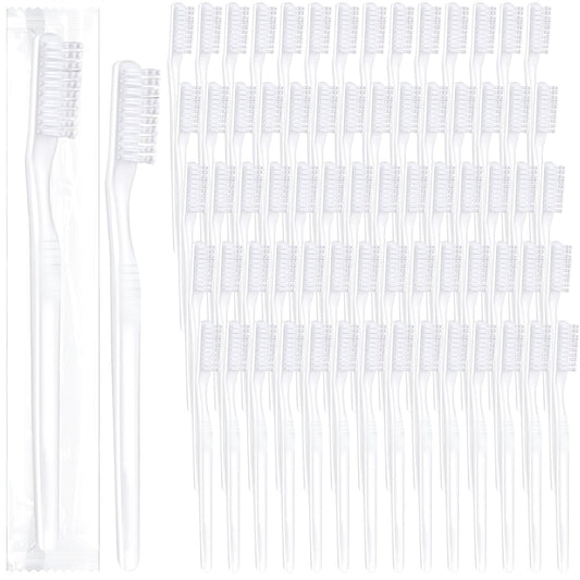 200 Pack Disposable Toothbrushes, Individually Wrapped Soft Bristles Toothbrushes Bulk Travel Tooth Brush Single Use Wrapped for Hotel Camping Travel, Guests & Homeless(White)
