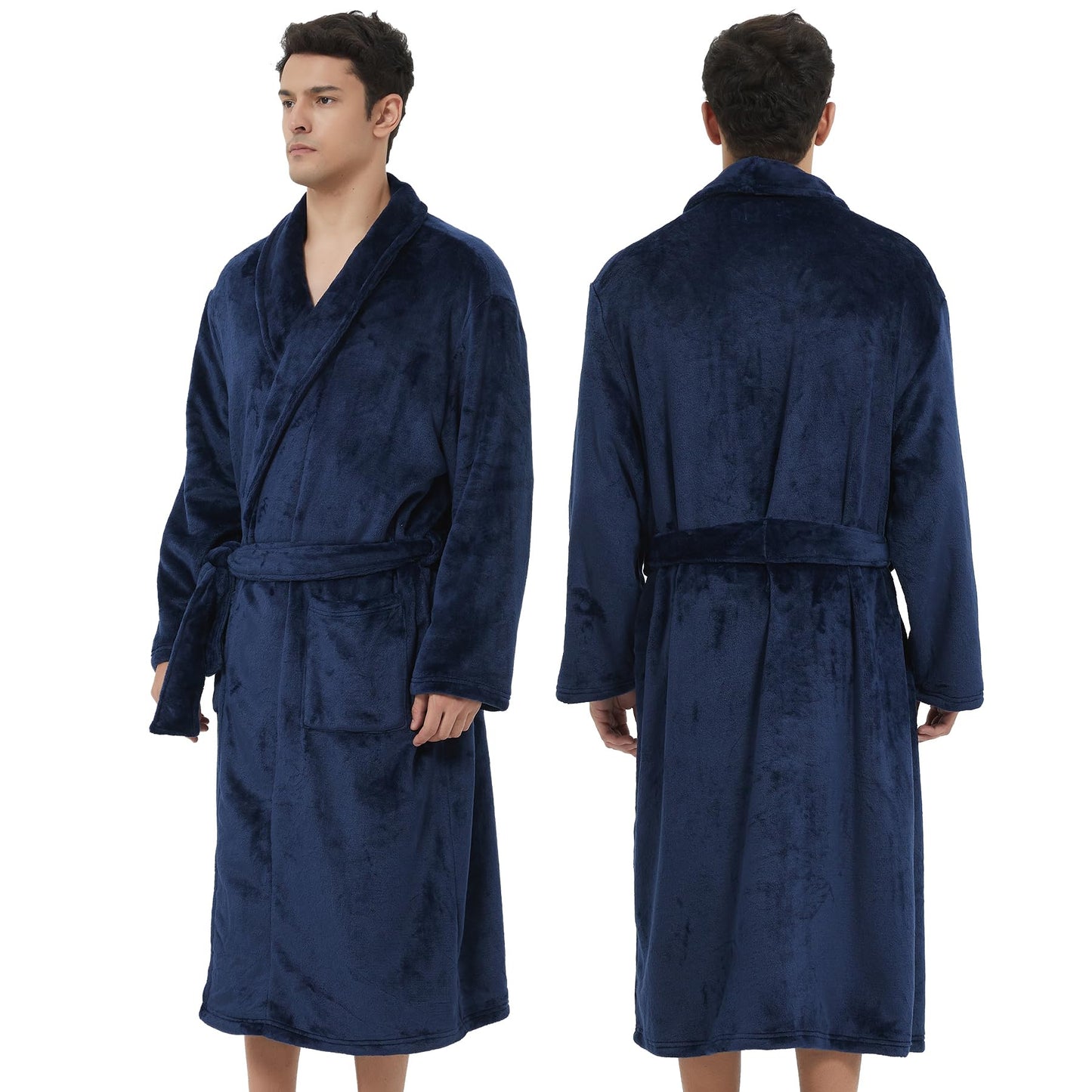 Mens Fleece Bathrobe with Shawl Collar,Soft Warm Knee Length -Mens' Plush Bathrobe- Soft Fleece Spa Bath Robe for Men