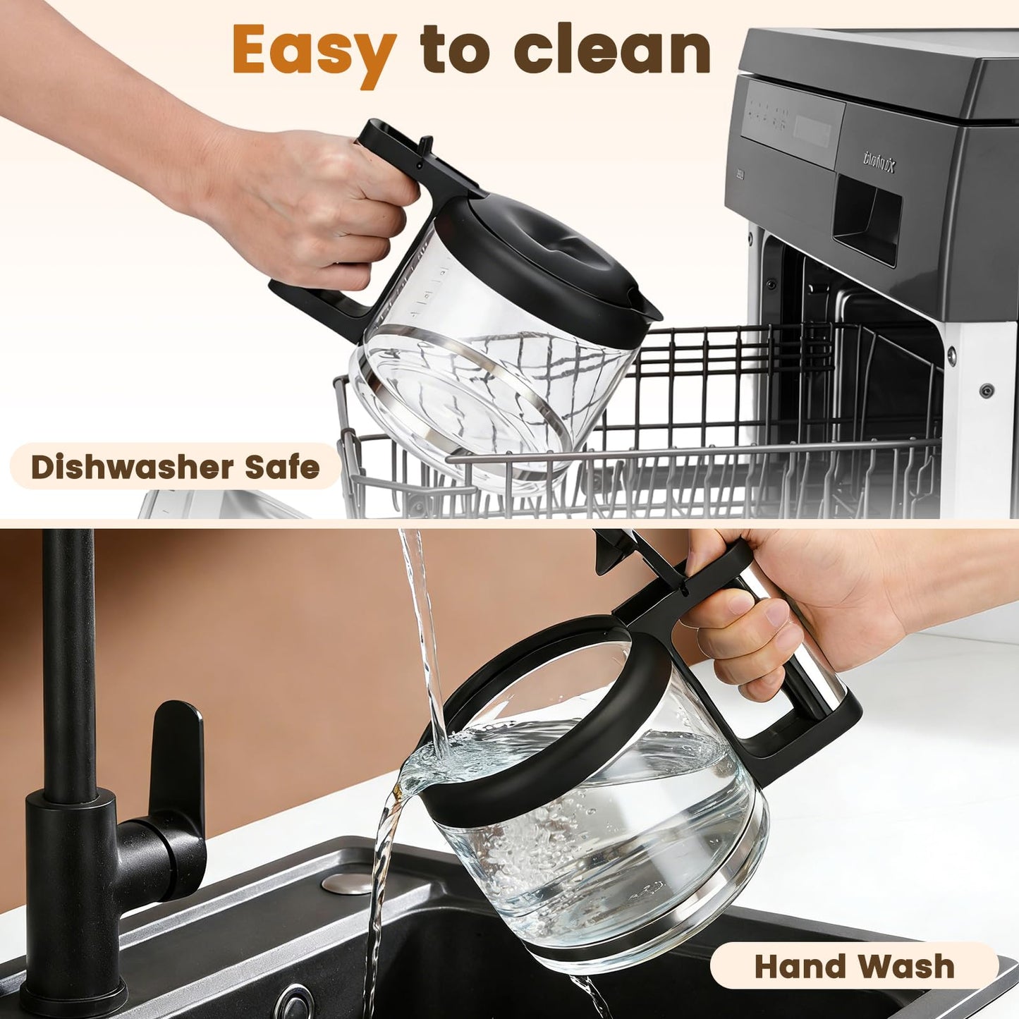 10-Cup Glass Carafe Replacement for De'Longhi Coffee Makers COM532M 3066 3067 3093 3094 3111 3112 KF140 KF863 & BCO Series, De'Longhi Coffee Pot Replacement with Sturdy Handle